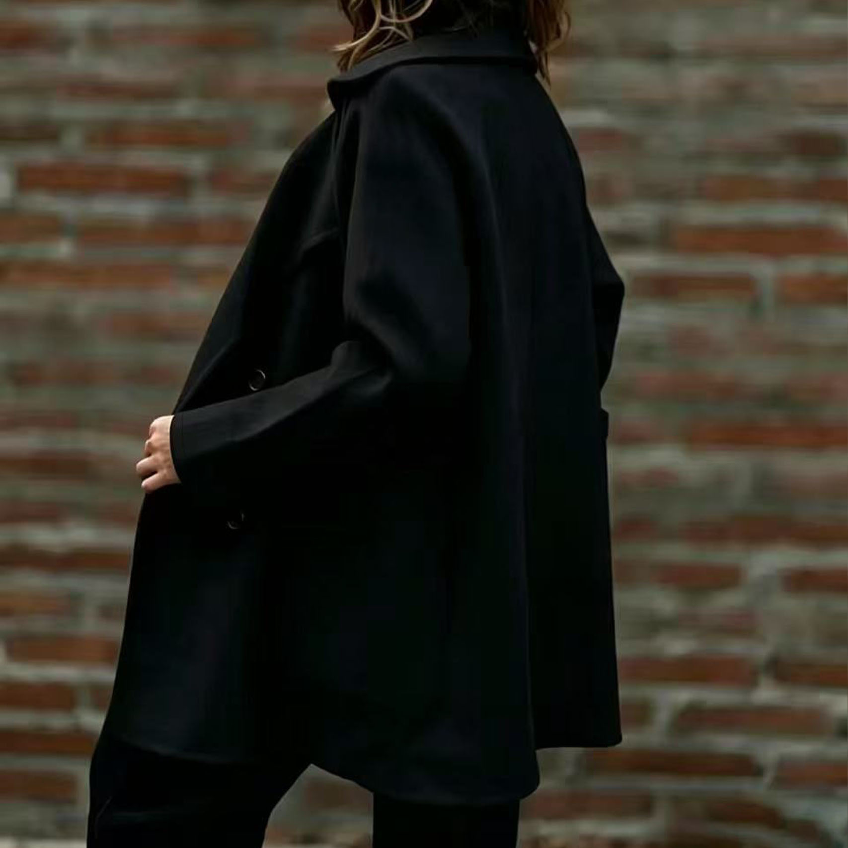 Women's Double Breasted Pea Coat – Elegant Lapel Collar Long Sleeve Jacket for Fall & Winter