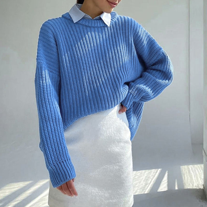 Women's Chunky Knit Sweater Crew Neck Long Sleeve Pullover Soft Casual Oversized Winter Tops Fashion Cozy Knitwear