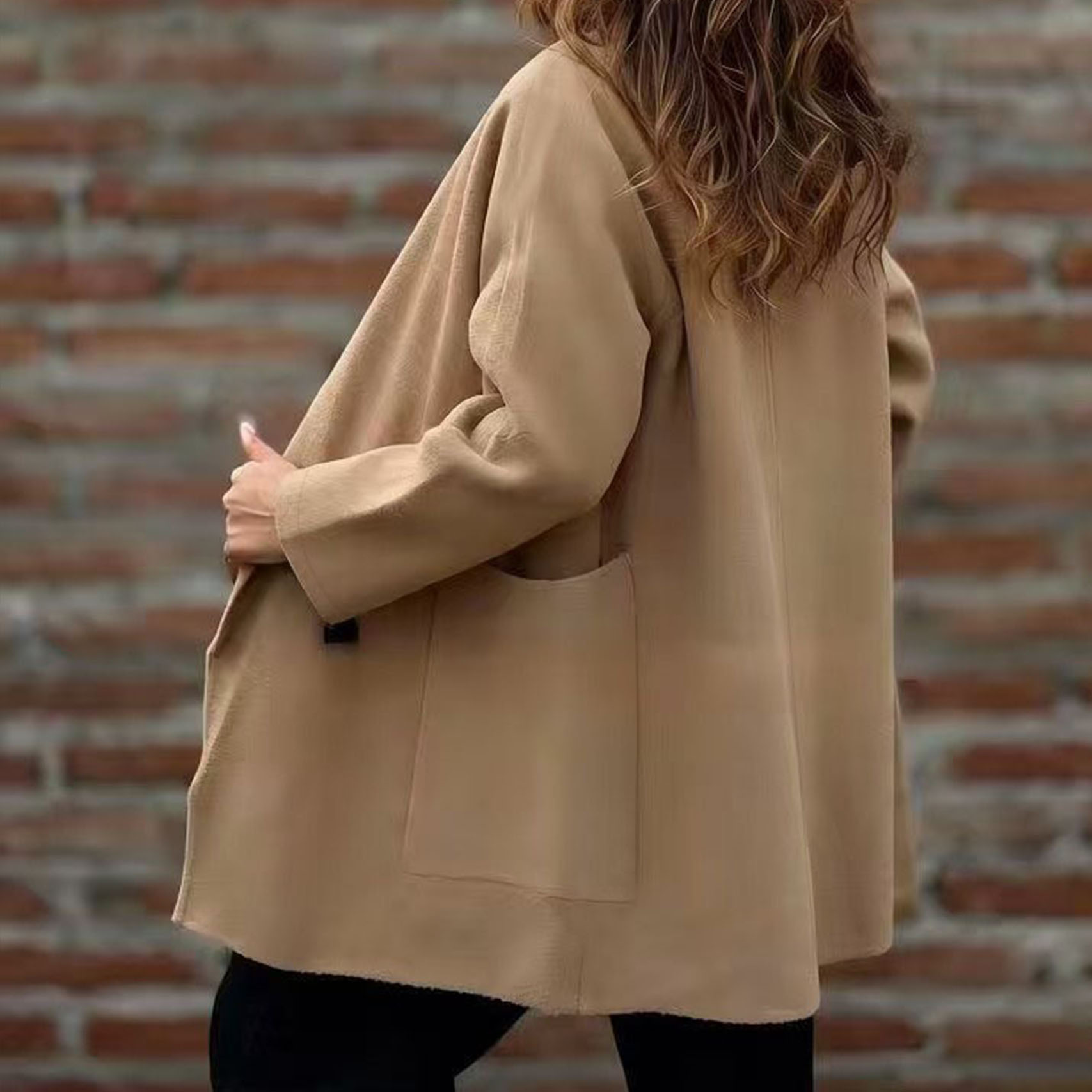 Women's Double Breasted Pea Coat – Elegant Lapel Collar Long Sleeve Jacket for Fall & Winter