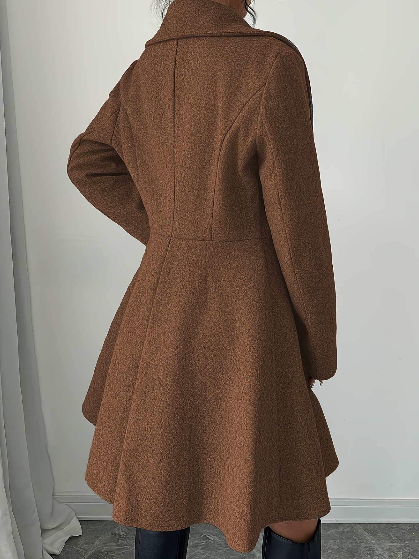 Women’s Long Sleeve Double Breasted A-Line Wool-Look Coat Dress with Wide Lapel