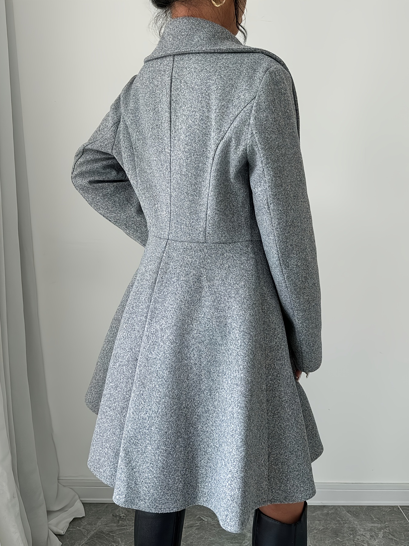 Women’s Long Sleeve Double Breasted A-Line Wool-Look Coat Dress with Wide Lapel
