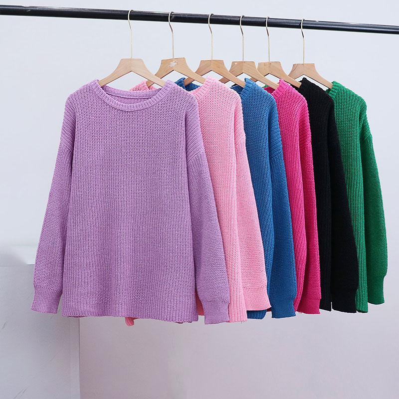 Women's Chunky Knit Sweater Crew Neck Long Sleeve Pullover Soft Casual Oversized Winter Tops Fashion Cozy Knitwear