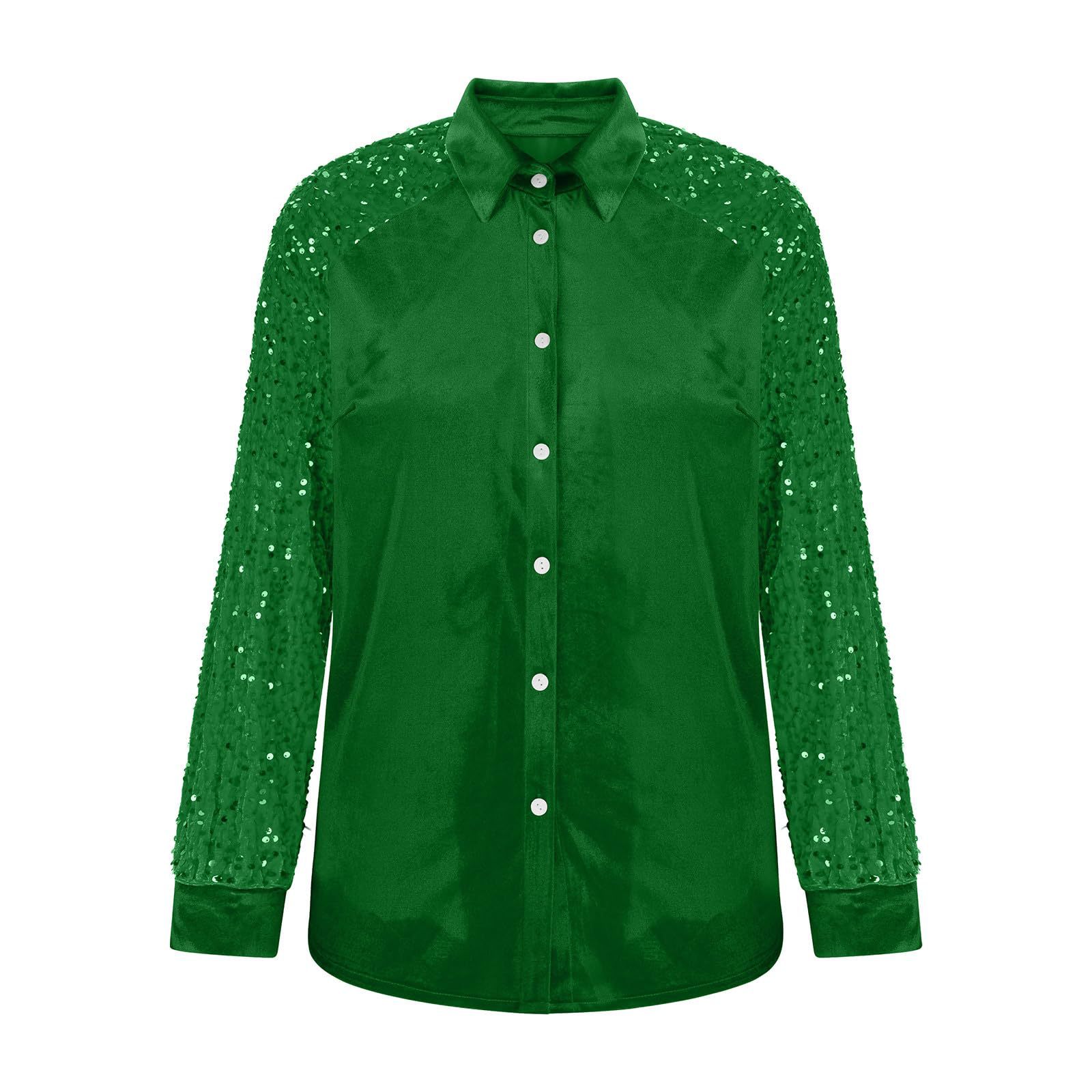 Women's Velvet Button Down Shirt Sequin Long Sleeve Blouse Elegant Sparkle Party Top Casual Luxury Shirt for Fall Winter