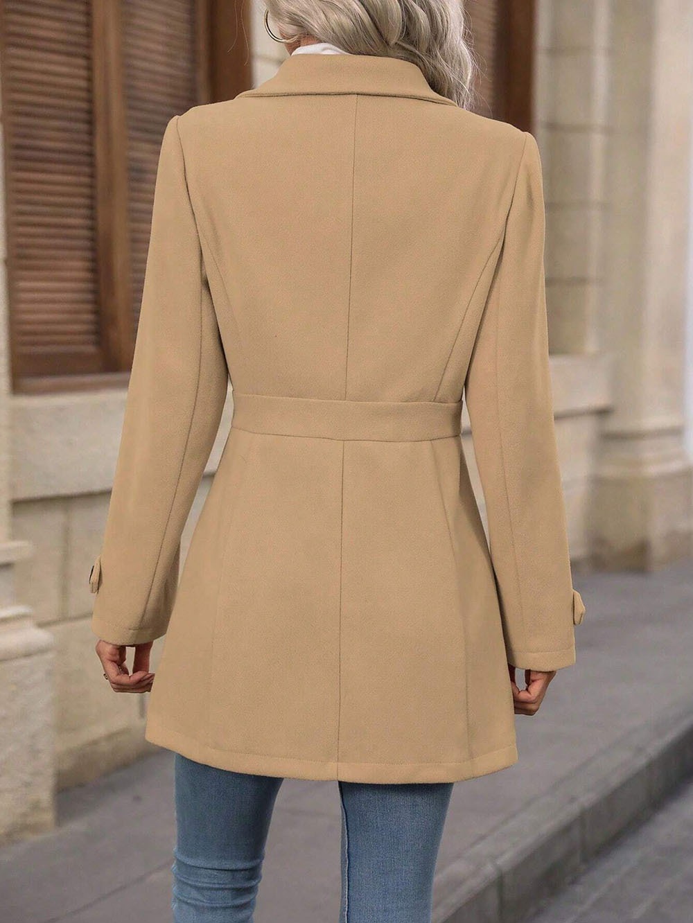 Women's Trench Coat Long Sleeve Button Down Jacket Elegant Casual Belted Outerwear Coat for Fall Winter Office Travel  