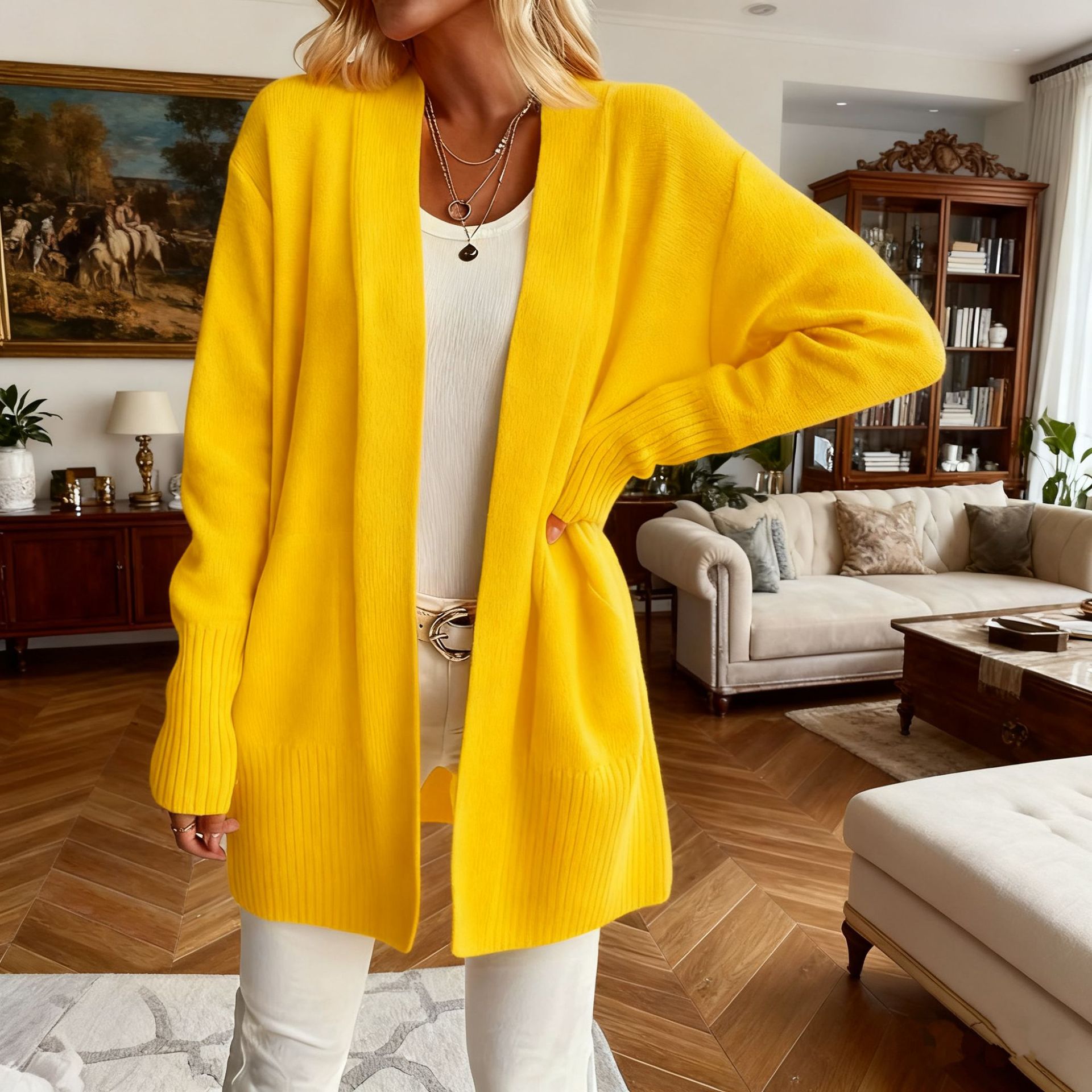Women’s Open Front Knit Cardigan Sweater – Long Sleeve Loose Fit Lightweight Outerwear