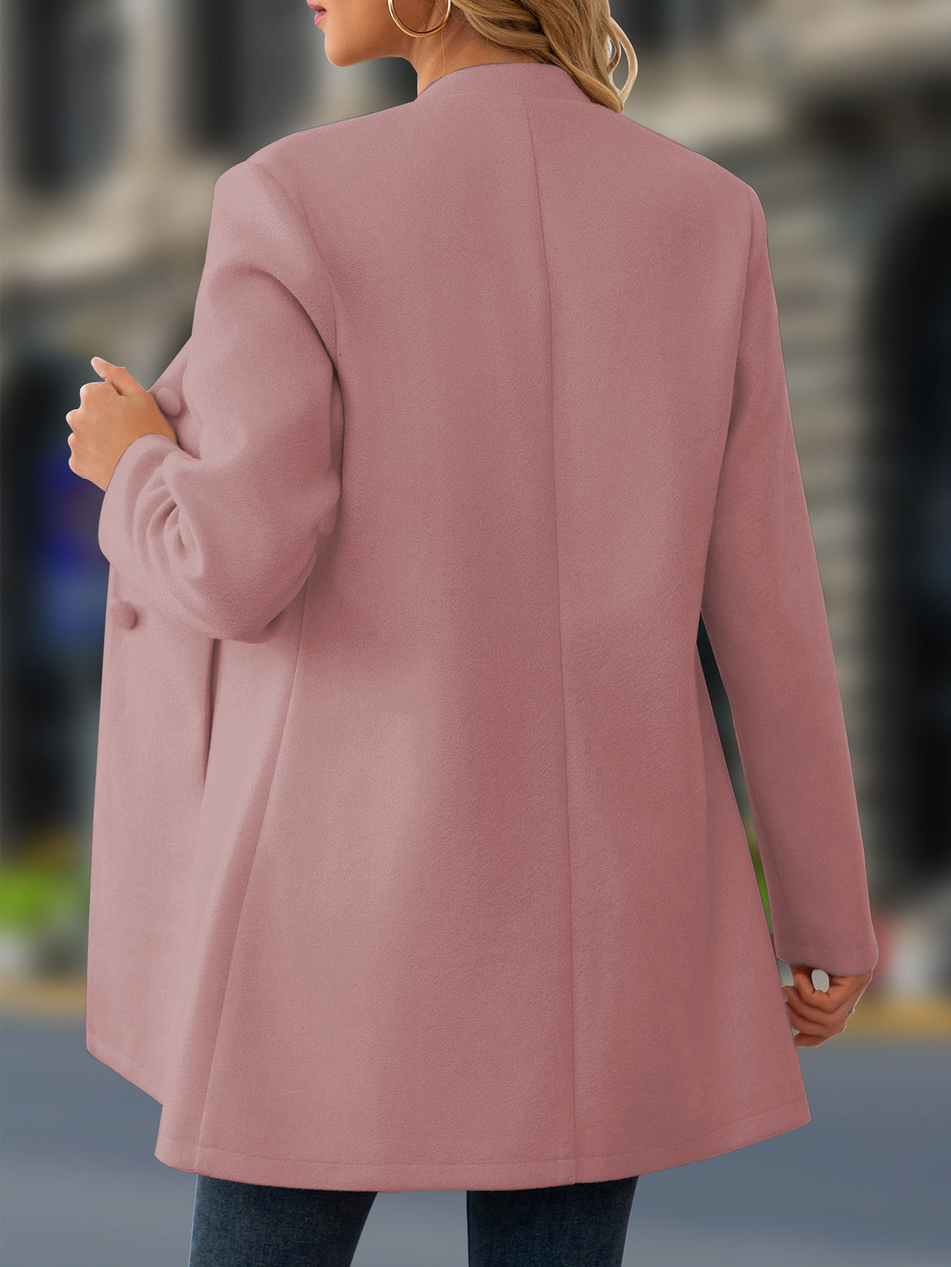 Women's Elegant Stand Collar Pink Coat – Classic Long Sleeve Outerwear Jacket Coat