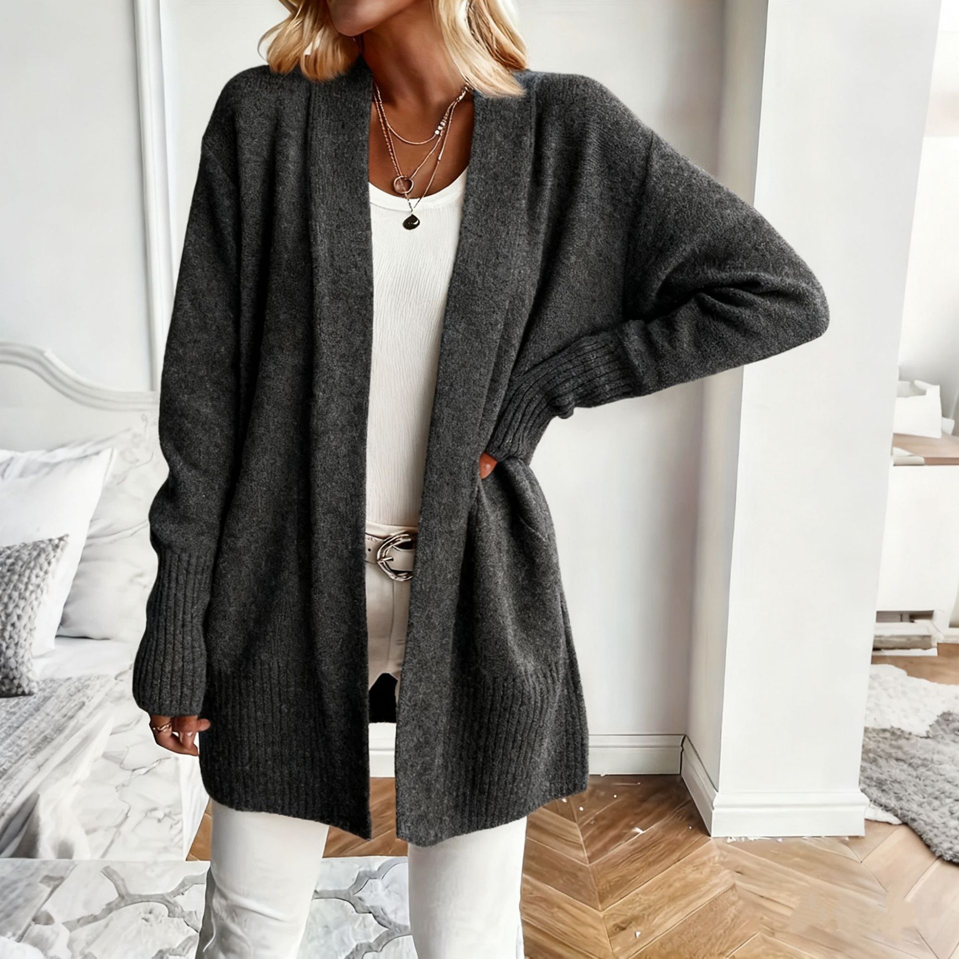 Women’s Open Front Knit Cardigan Sweater – Long Sleeve Loose Fit Lightweight Outerwear