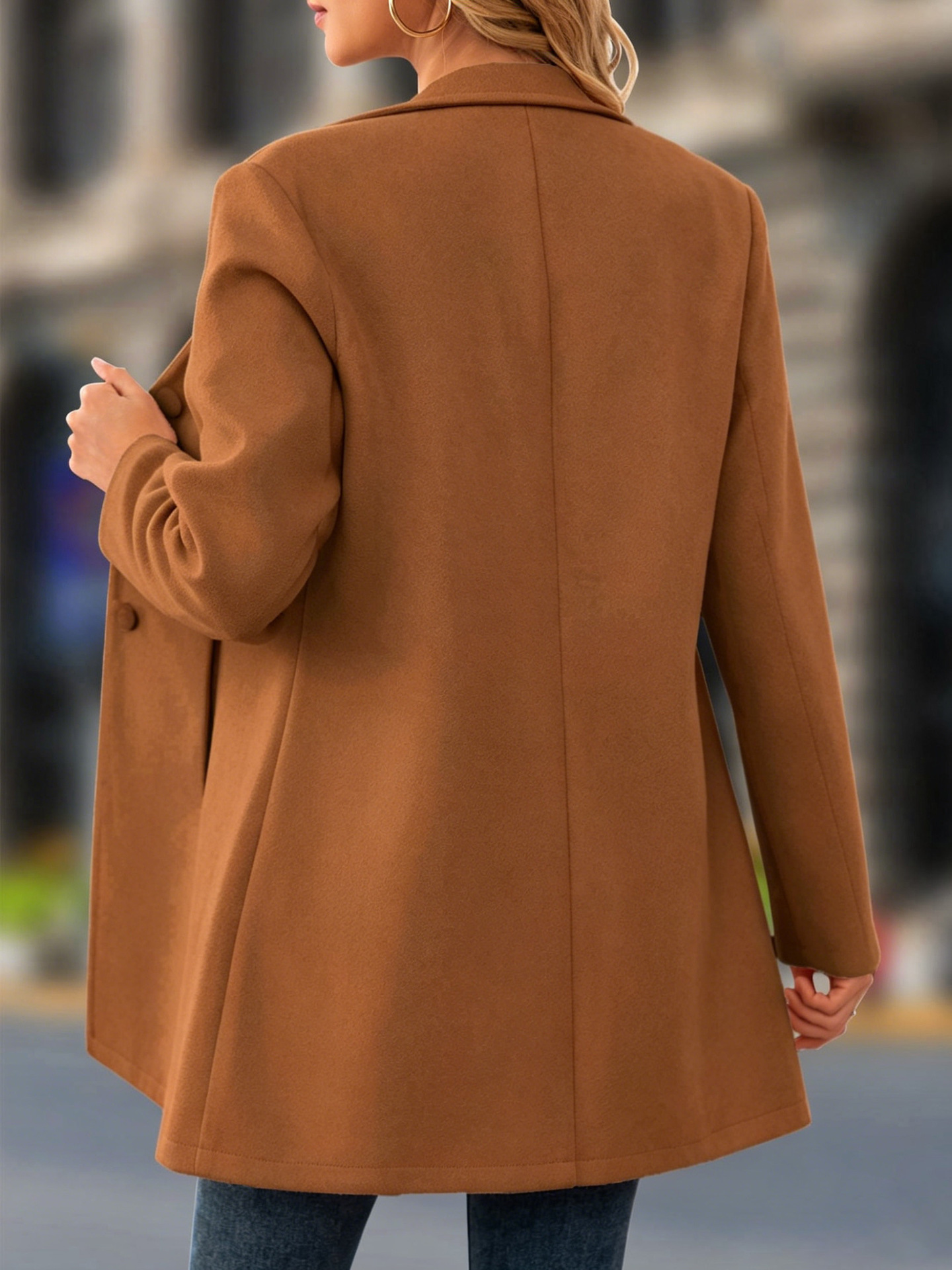 Women's Elegant Stand Collar caramel Color Coat – Classic Long Sleeve Outerwear Jacket Coat