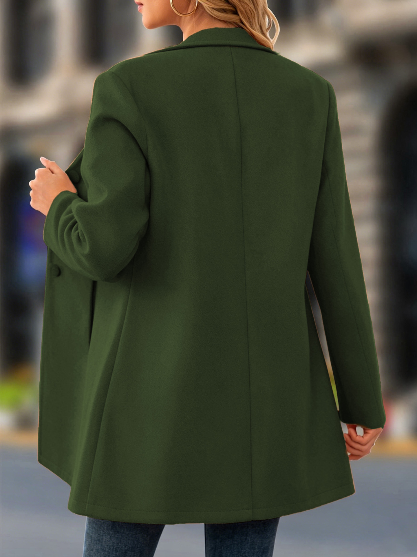Women's Elegant Stand Collar Green Coat – Classic Long Sleeve Outerwear Jacket Coat