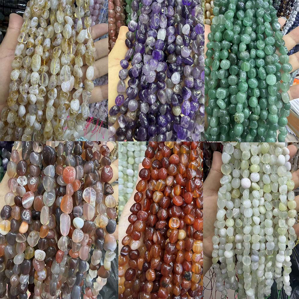 Natural Irregular Freeform Stone Loose Beads, 8×10mm Straight Hole Assorted Crystal Agate Spacer Beads for DIY Bracelet Necklace Earring Craft Supplies, Approx 40 Beads Per Strand Wholesale