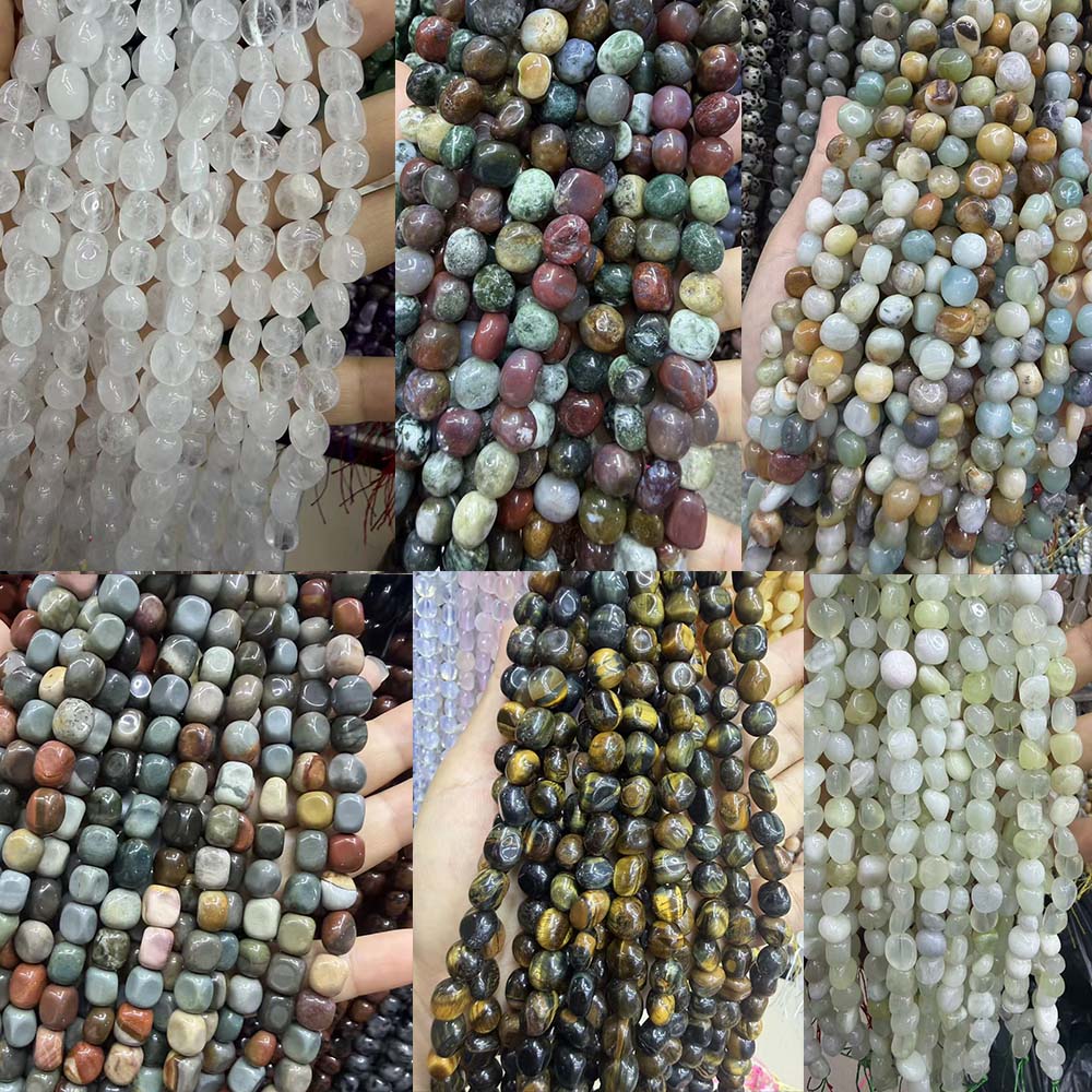 Natural Irregular Freeform Stone Loose Beads, 8×10mm Straight Hole Assorted Crystal Agate Spacer Beads for DIY Bracelet Necklace Earring Craft Supplies, Approx 40 Beads Per Strand Wholesale
