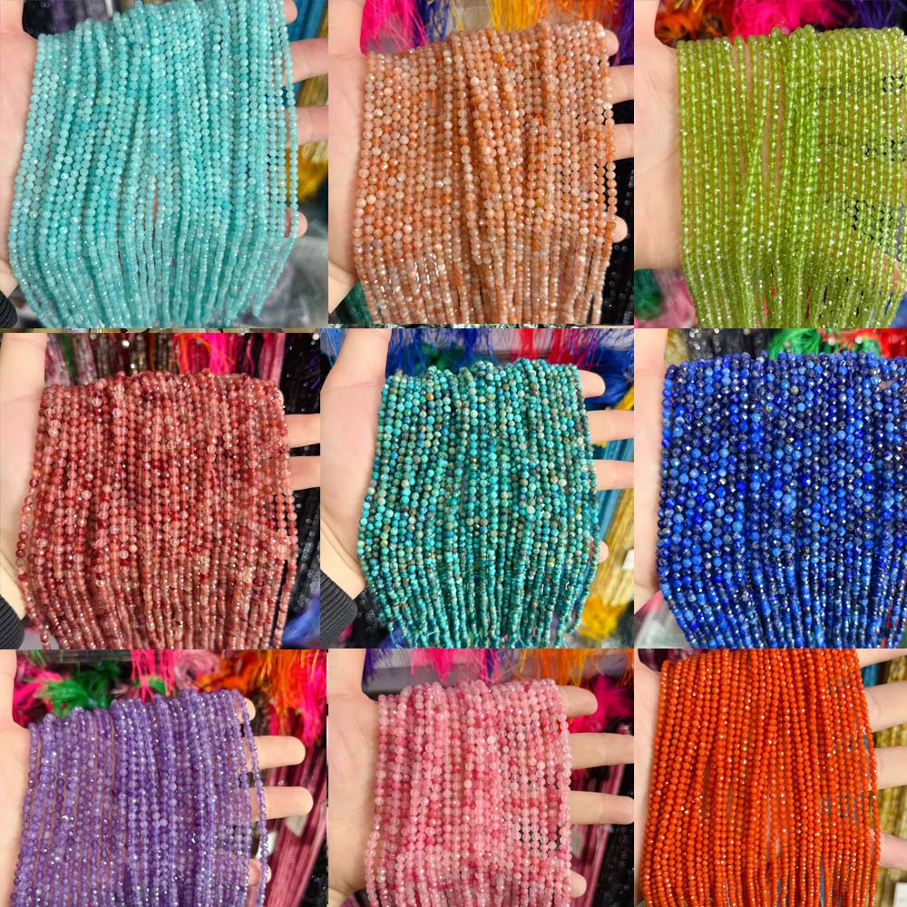 Natural Faceted Cut Round Gemstone Loose Beads, Multi-size 2/3/4mm Mixed Color Agate Crystal Spacer Beads for DIY Bracelet Necklace Earring Craft Making, Wholesale Per Strand