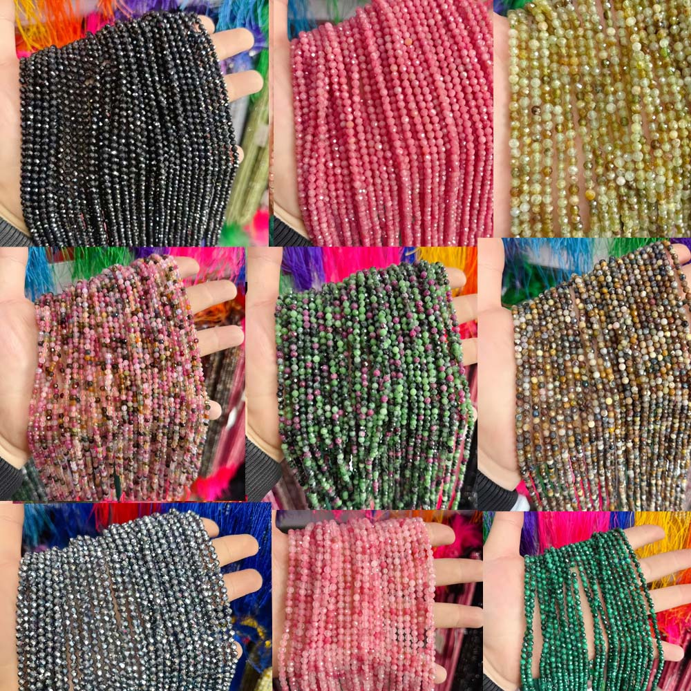 Natural Faceted Cut Round Gemstone Loose Beads, Multi-size 2/3/4mm Mixed Color Agate Crystal Spacer Beads for DIY Bracelet Necklace Earring Craft Making, Wholesale Per Strand