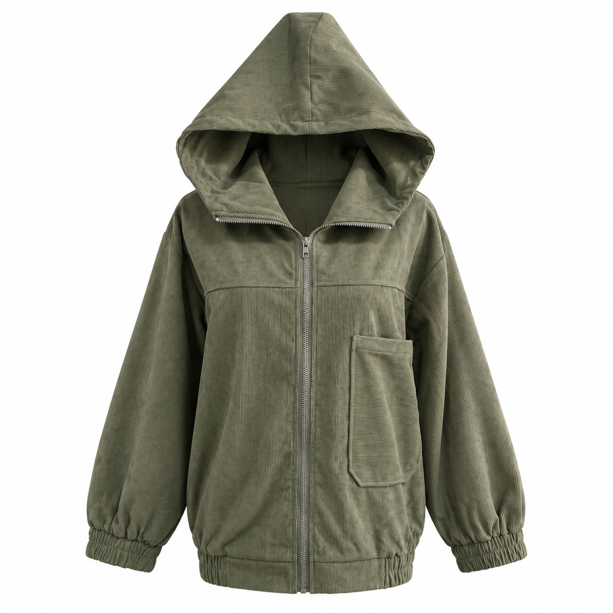 Women’s Corduroy Hooded Jacket Zip Up Casual Coat with Pockets Long Sleeve Relaxed Fit Fall Winter Outerwear