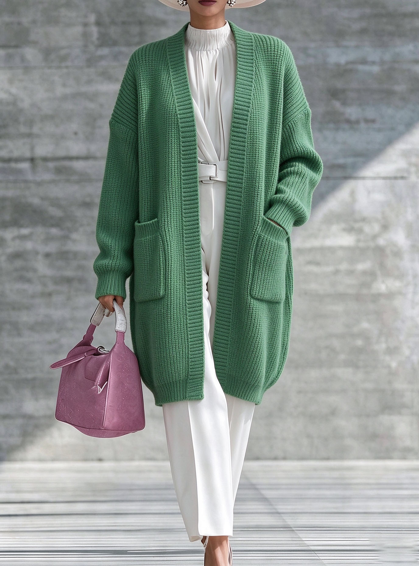 Women's Long Knit Cardigan Sweater, Open Front Oversized Cardigan with Pockets, Long Sleeve Relaxed Fit Lightweight Outerwear, Polyester, Multiple Colors