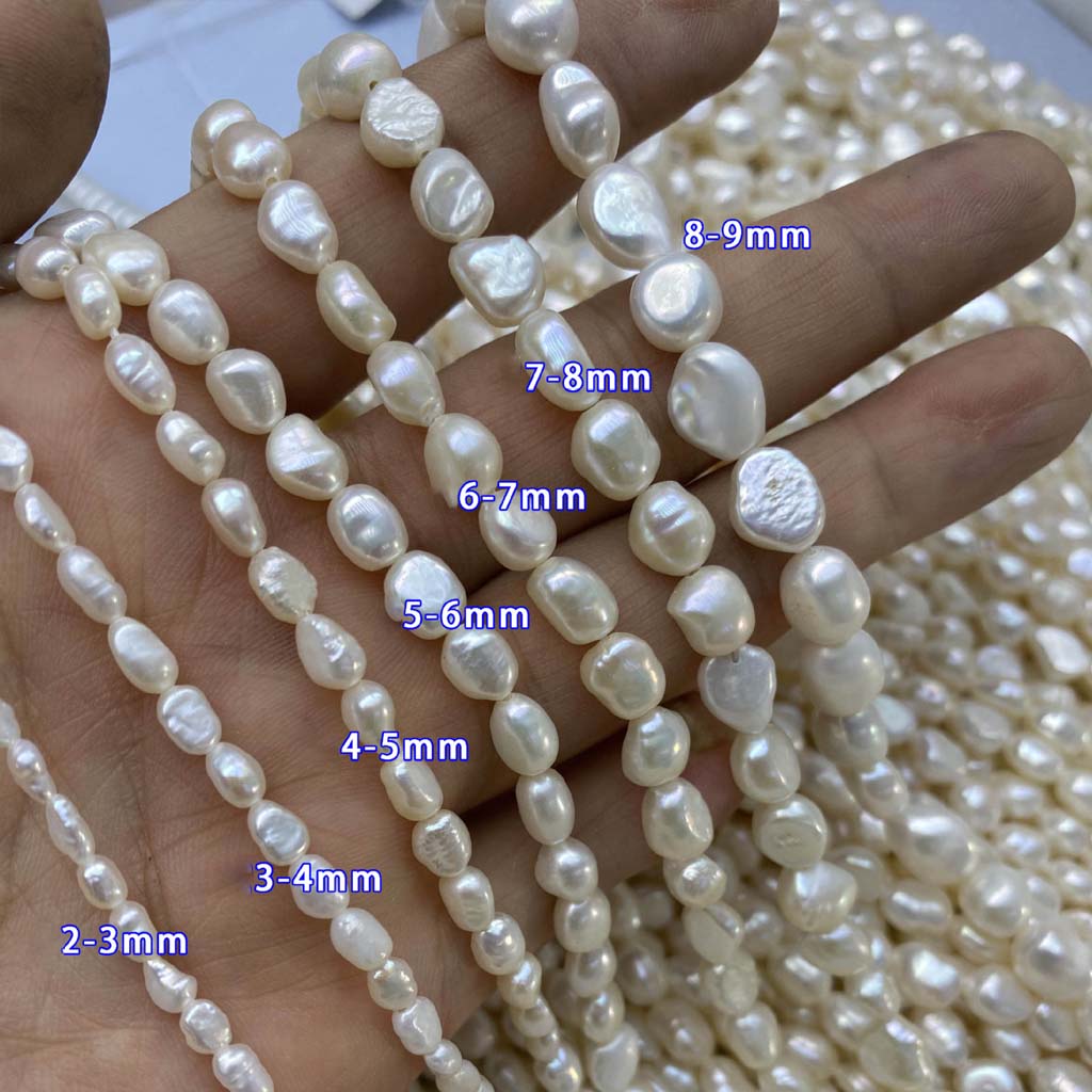 Cultured Freshwater Pearls (2–9mm) - Baroque, Irregular Shape, Polished on Both Sides, Straight-Drilled -36-37cm Round Smooth Pearl Choker Necklace with Sterling Silver Clasp, Classic Elegant Jewelry Gift for Women Mom Wedding Birthday Party