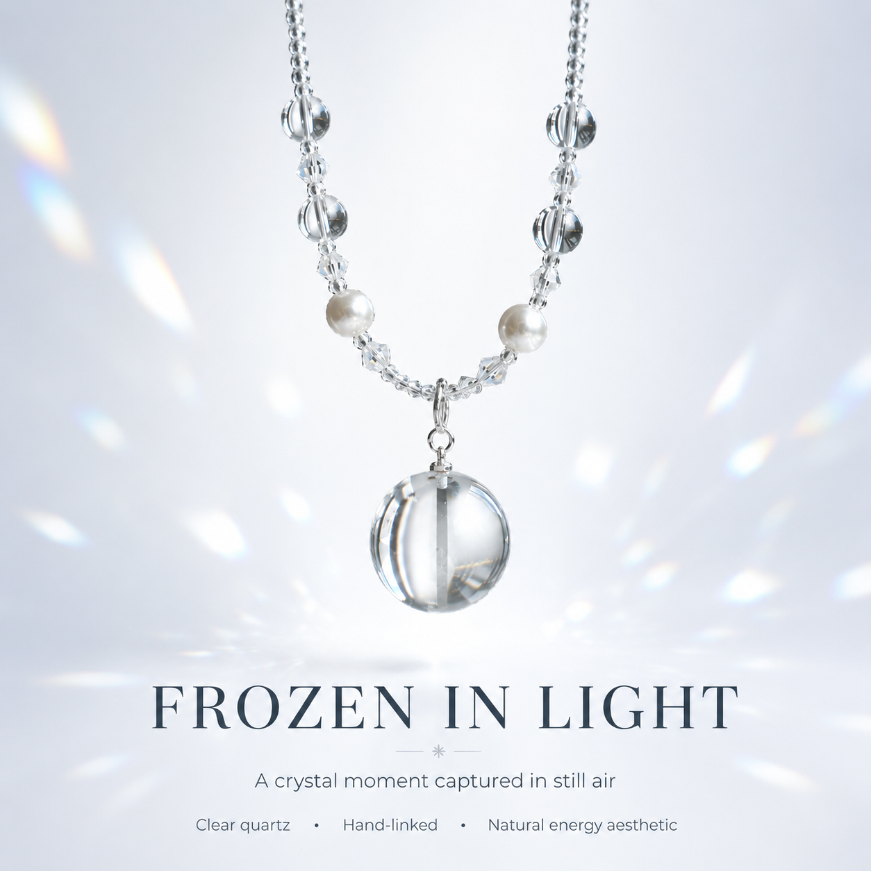 Glacier Sphere Crystal Pendant Necklace - A fragment of stillness, captured in light and form