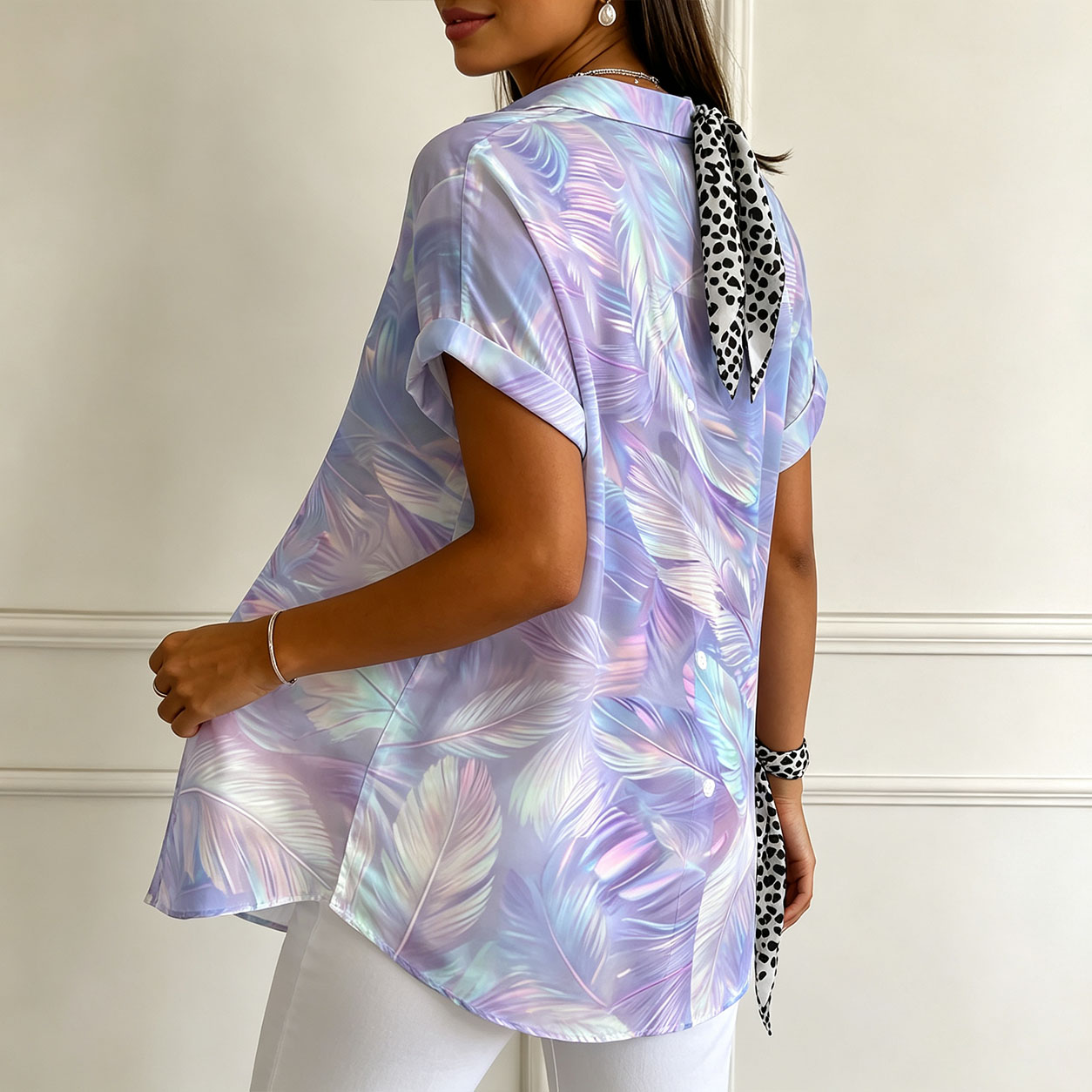 Women’s Short Sleeve Button Down Shirt Abstract Printed Blouse Casual Loose Fit Collared Tops Lightweight Summer Shirt for Women-gemscharms