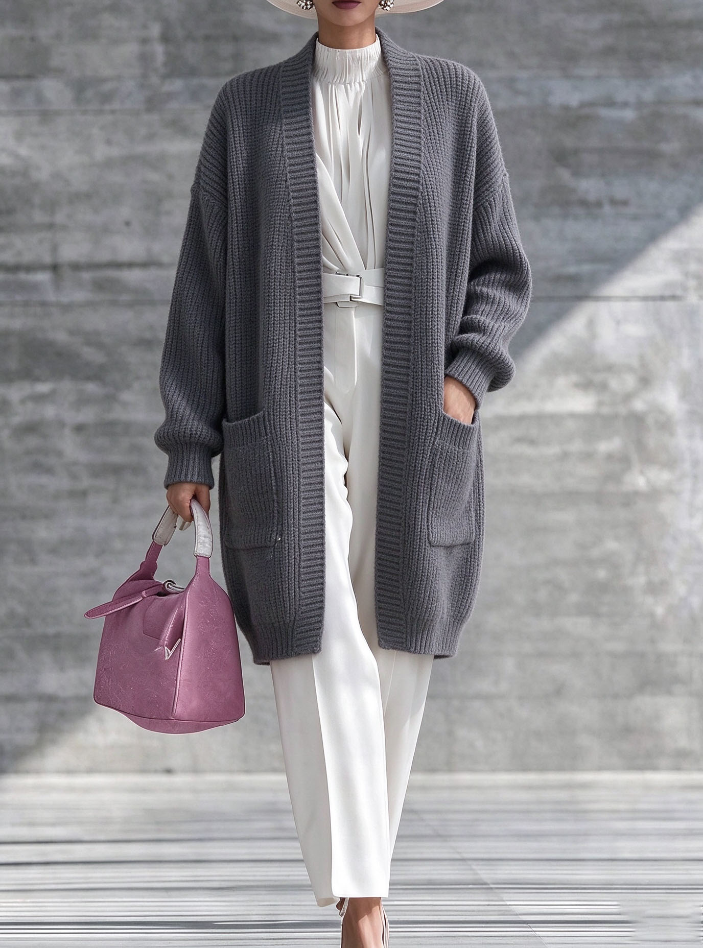Women's Long Knit Cardigan Sweater, Open Front Oversized Cardigan with Pockets, Long Sleeve Relaxed Fit Lightweight Outerwear, Polyester, Multiple Colors