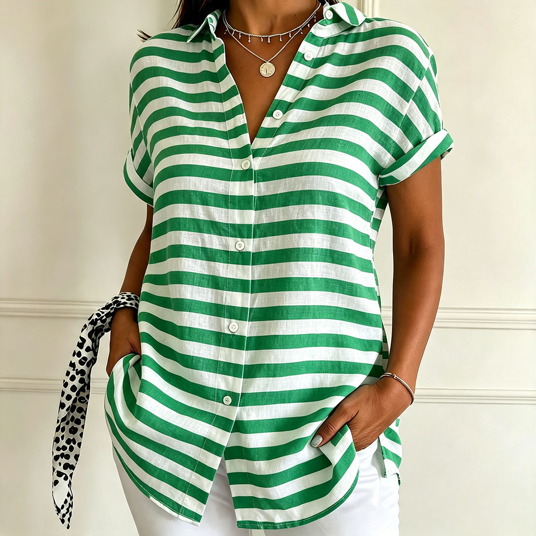 Women's Black and White Striped Button Down Shirt – Short Sleeve Casual Blouse, Lightweight Loose Fit Summer Top