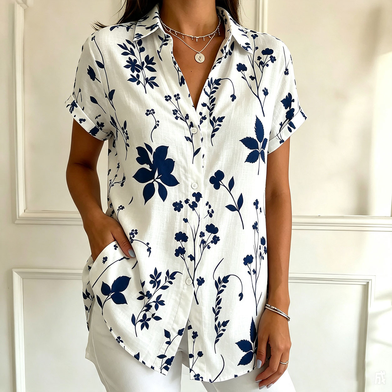 Women's Floral Print Button Down Shirt – Short Sleeve Casual Blouse with Collared Neck, Lightweight Loose Fit Summer Top