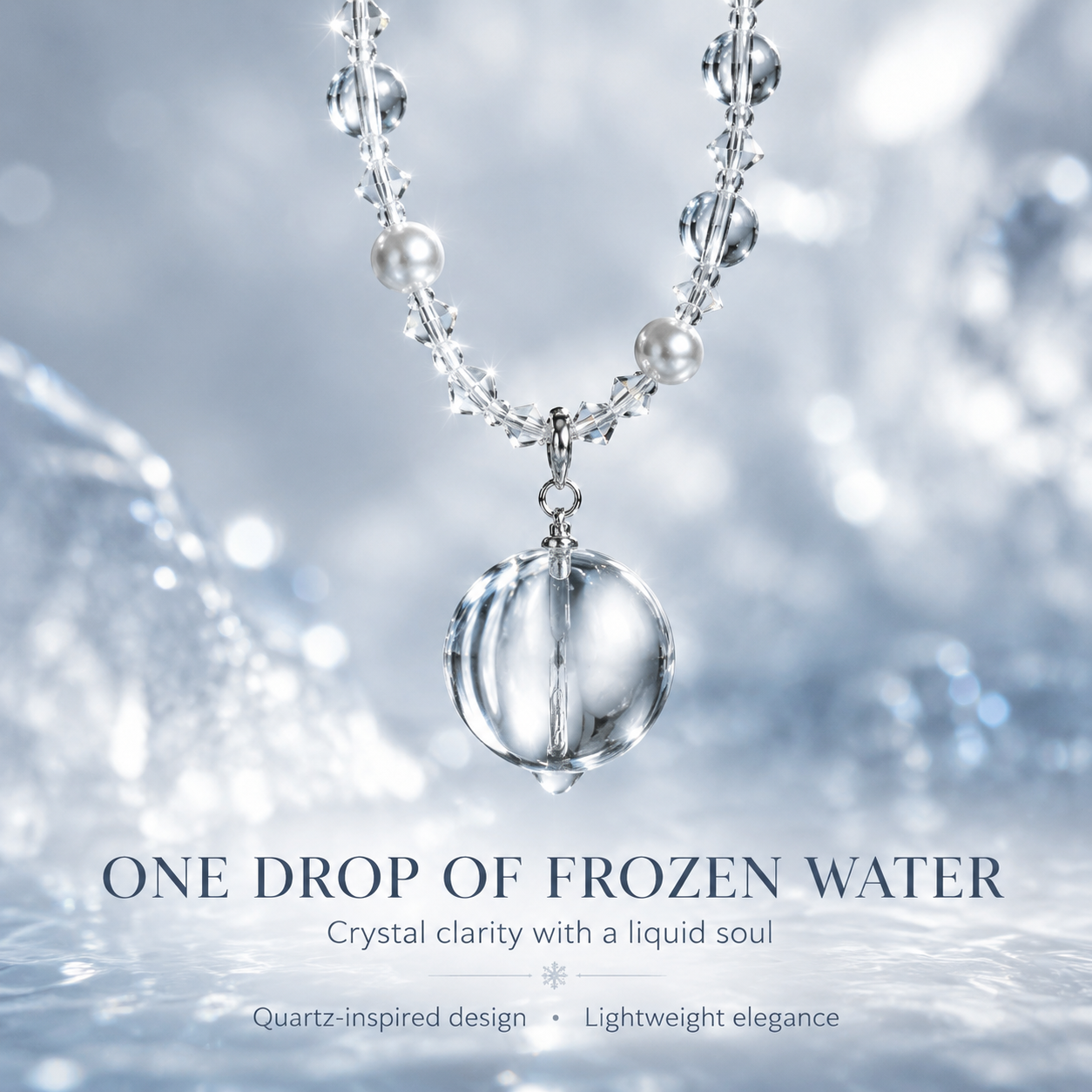 Glacier Sphere Crystal Pendant Necklace - A fragment of stillness, captured in light and form