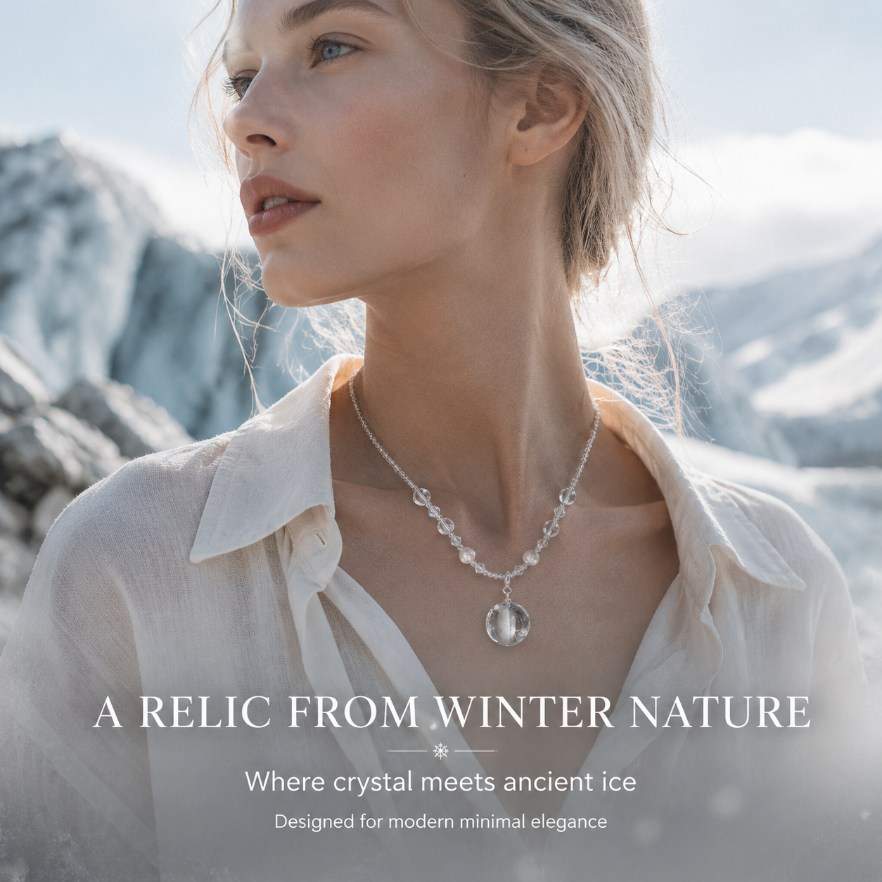 Glacier Sphere Crystal Pendant Necklace - A fragment of stillness, captured in light and form