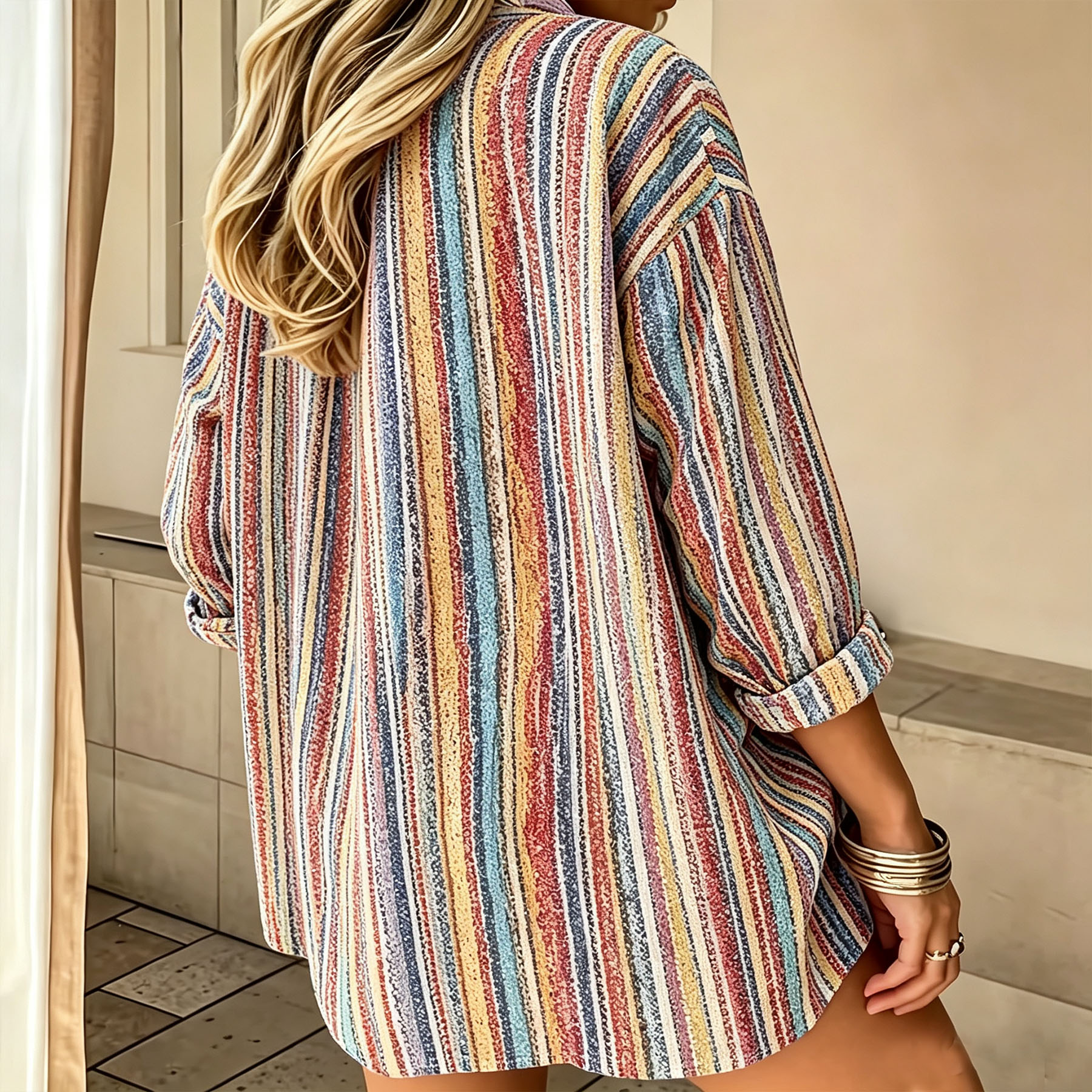 Women's Long Sleeve Striped Button Down Shirt – Casual Collared Blouse with Relaxed Fit