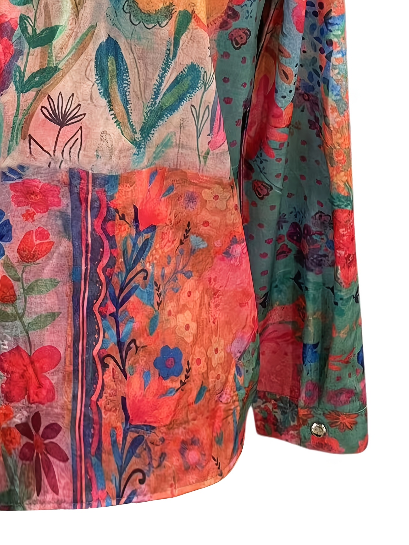 Women's Floral Printed Button Down Shirt, Colorful Casual Long Sleeve Blouse, Lightweight Loose Fit Collared Shirt for Daily Wear, Vacation and Spring Summer Outfits-gemscharms