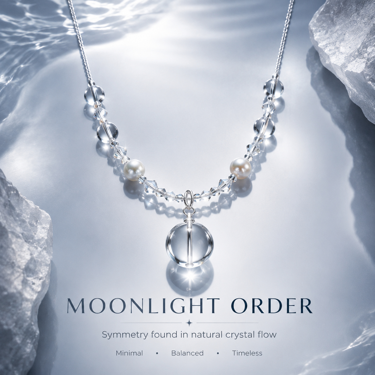 Glacier Sphere Crystal Pendant Necklace - A fragment of stillness, captured in light and form