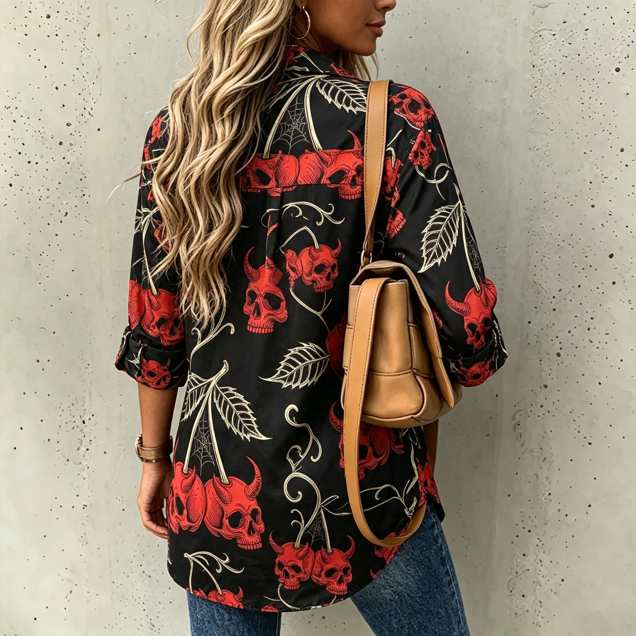 Elegant Special Edition Women's Printed Shirt - Long Sleeve Button- Shirt with Classic Collar, Suitable for Office, Commuting, or Formal Events, Office Attire, Sophisticated Casual