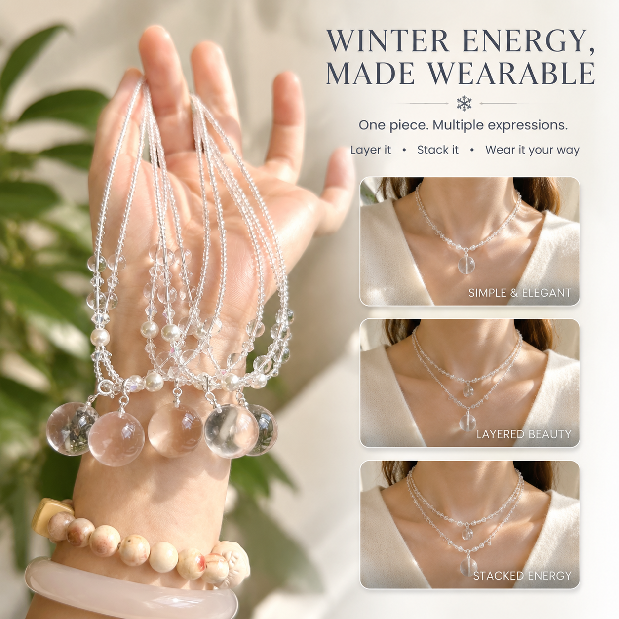 Glacier Sphere Crystal Pendant Necklace - A fragment of stillness, captured in light and form