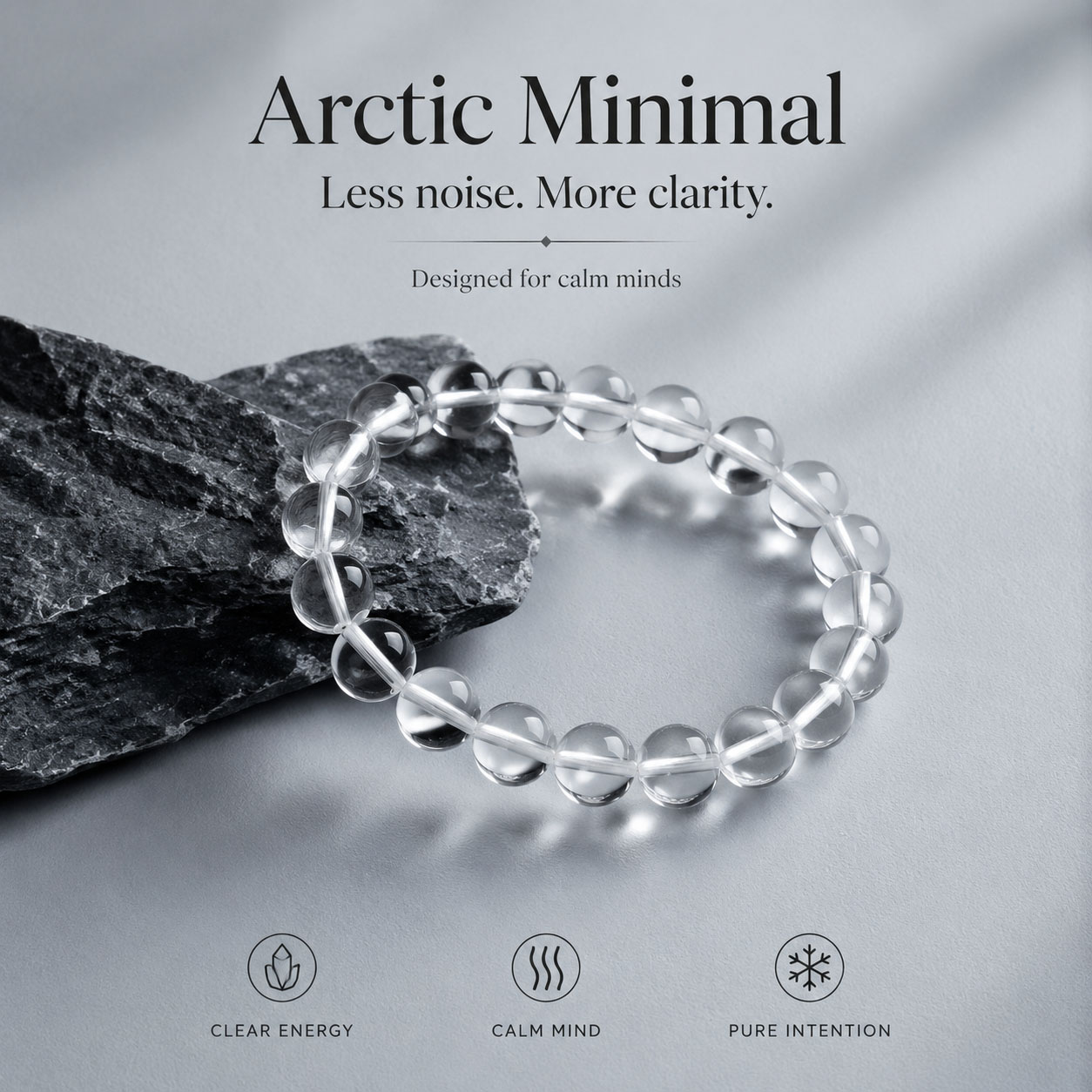 Arctic Minimal Clear Quartz Bead Bracelet - Less noise. More clarity