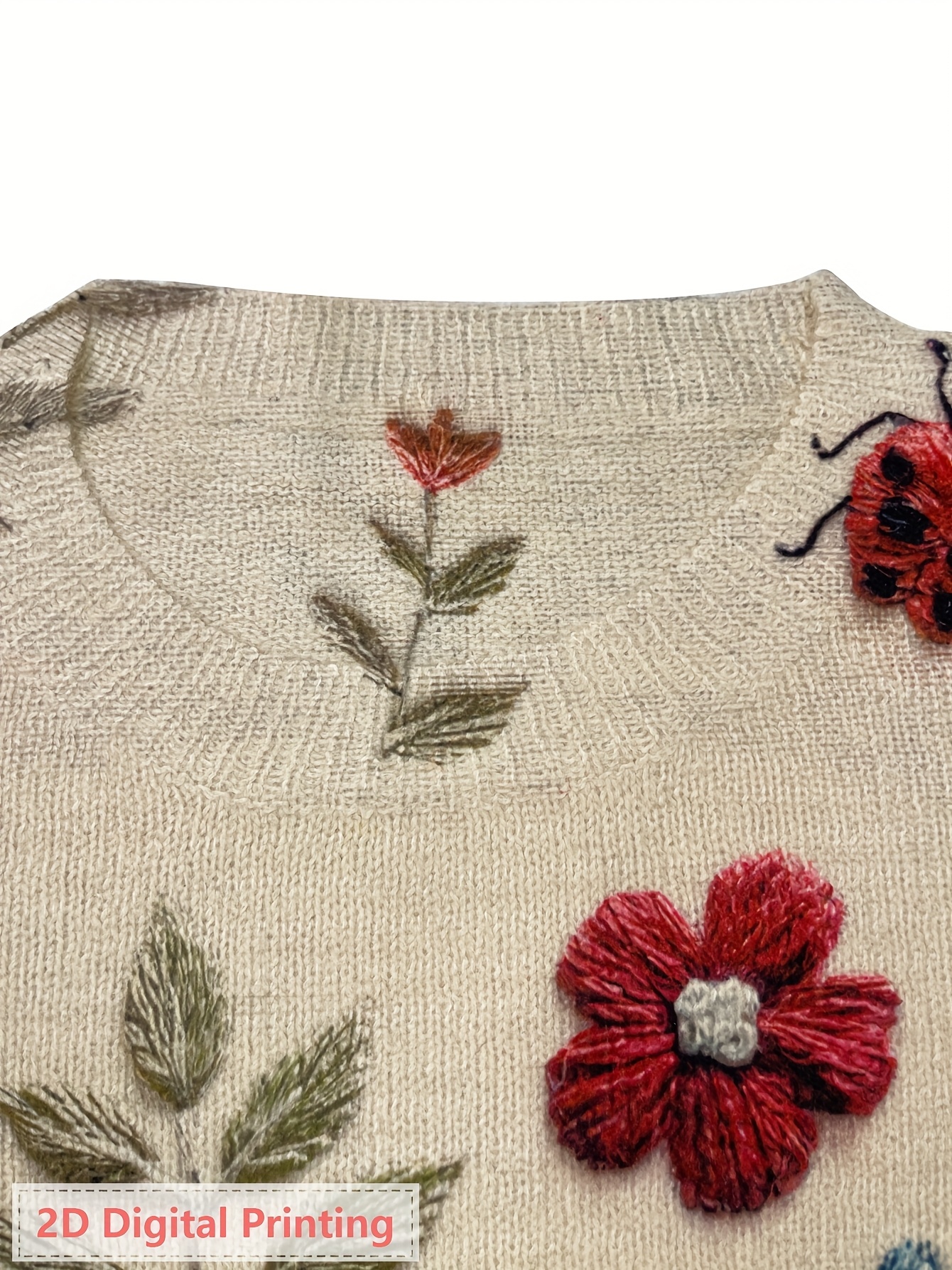Women’s Floral Butterfly Print Sweater – Vintage Botanical Crew Neck Knit Pullover with Nature Inspired Design
