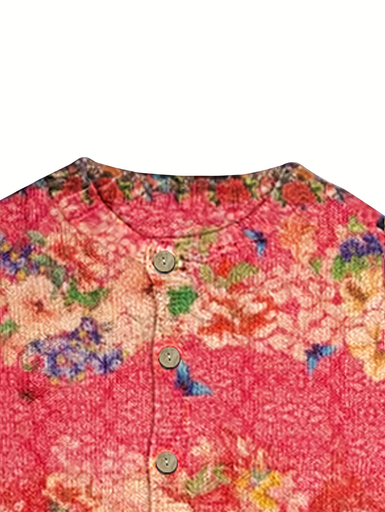 Women's Floral Butterfly Print Knit Cardigan, Long Sleeve V Neck Button Down Loose Casual Sweater Coat