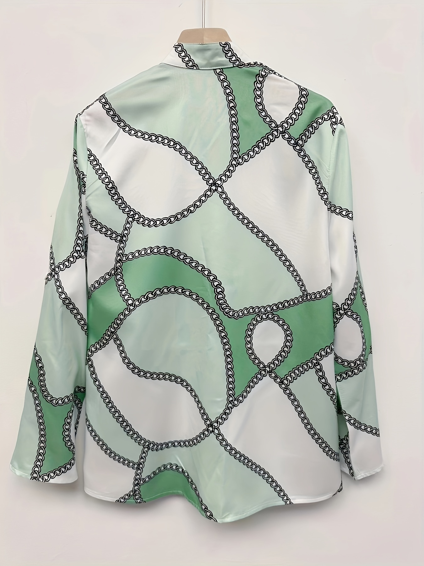 Women’s Casual Button Down Blouse – Long Sleeve Turn-Down Collar Shirt with Chain Print