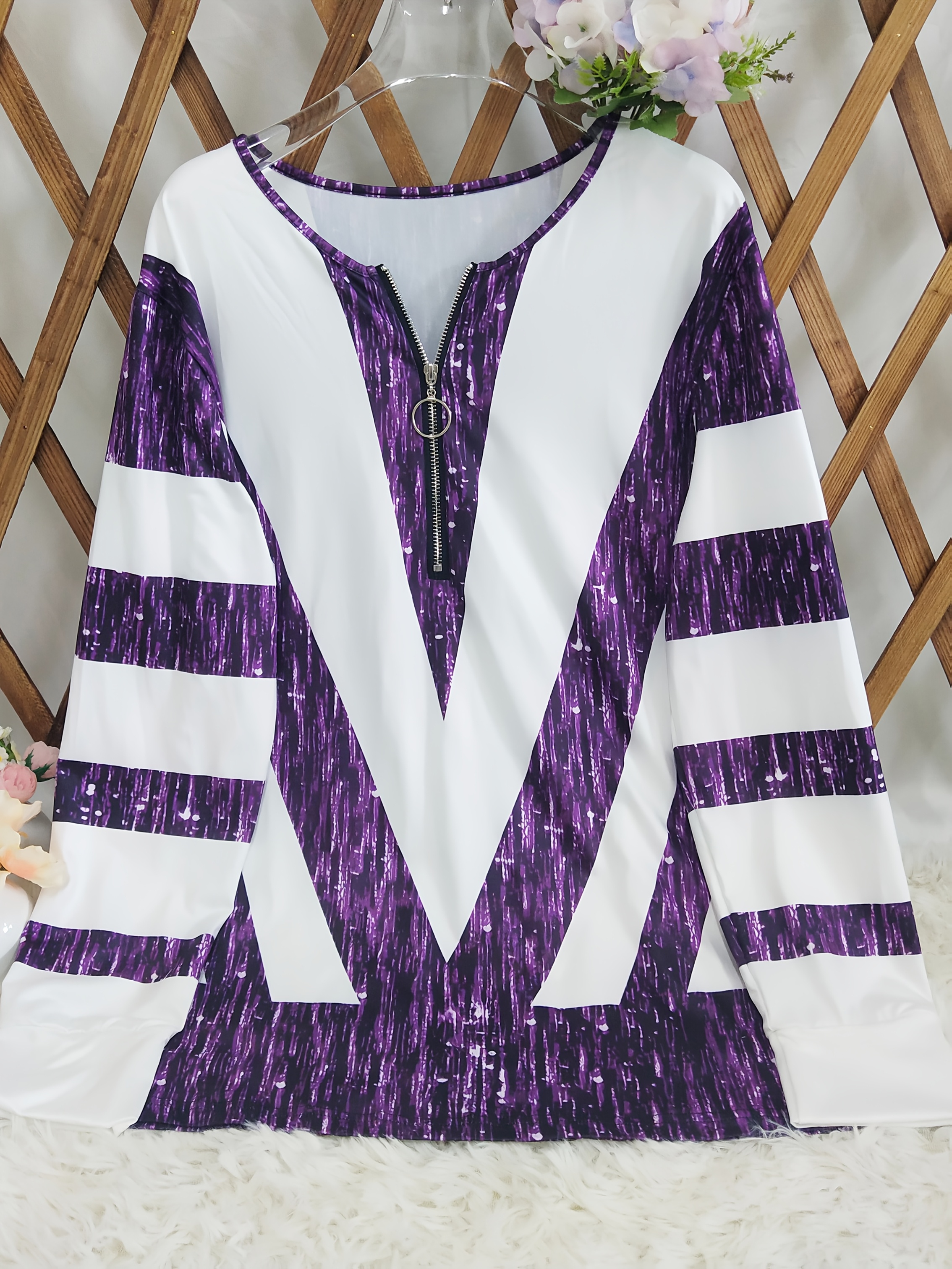 Women's Red White Color Block Printed Tops Long Sleeve Quarter Zip Pullover Shirt Casual Loose Fit Fall Winter Holiday Sweatshirt