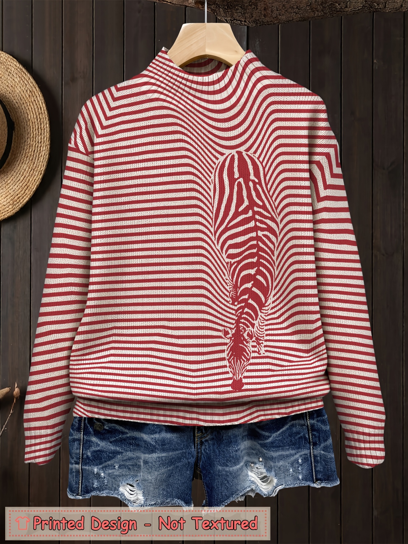 Women's Oversized Turtleneck Sweater, Zebra Stripe Art Print Long Sleeve Loose Casual Fall Winter Pullover Knit Top 