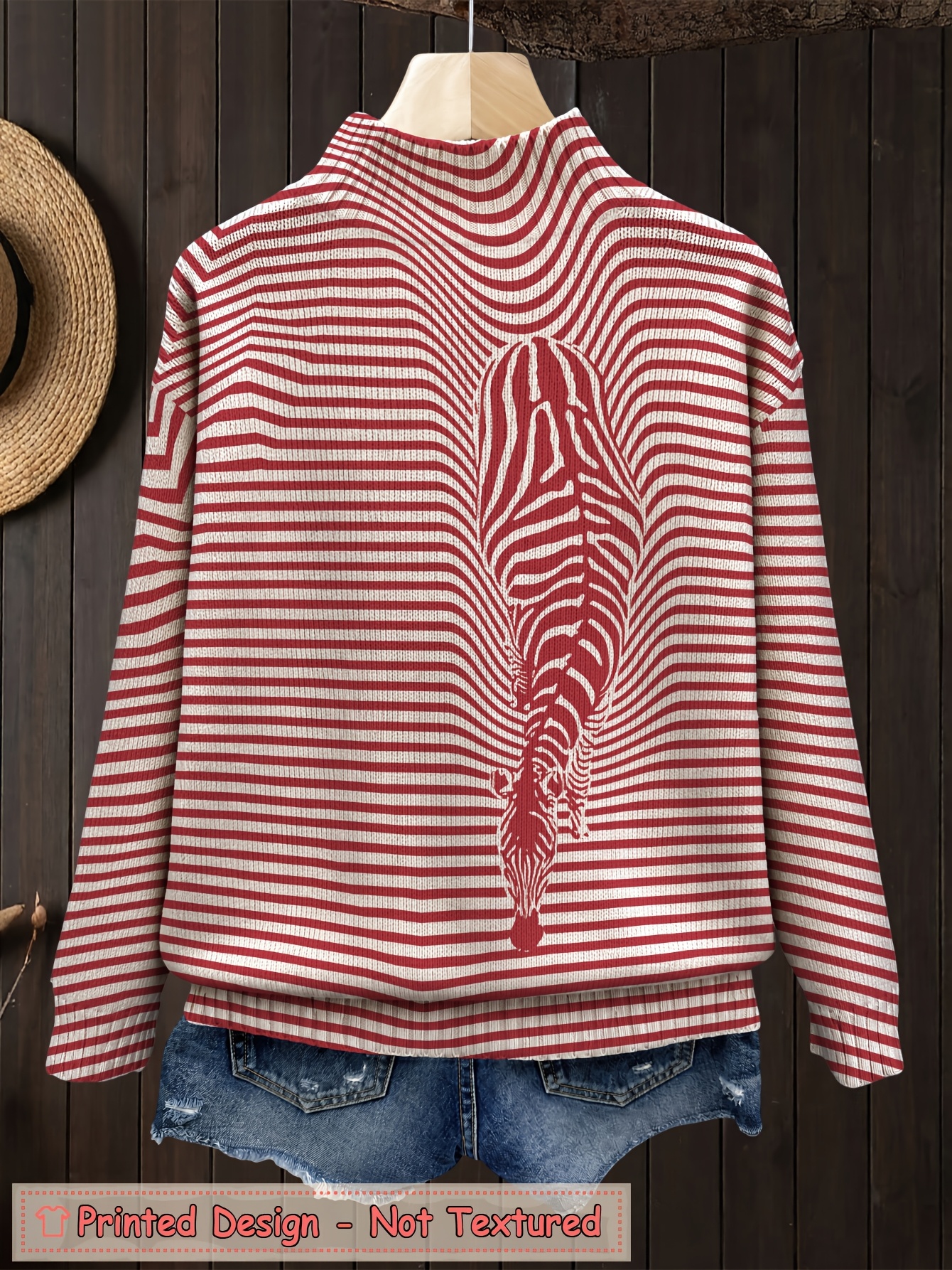 Women's Oversized Turtleneck Sweater, Zebra Stripe Art Print Long Sleeve Loose Casual Fall Winter Pullover Knit Top 