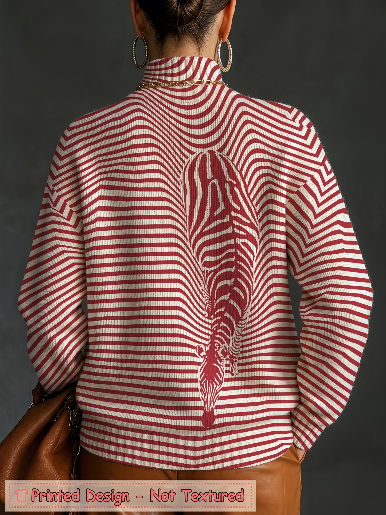 Women's Oversized Turtleneck Sweater, Zebra Stripe Art Print Long Sleeve Loose Casual Fall Winter Pullover Knit Top 