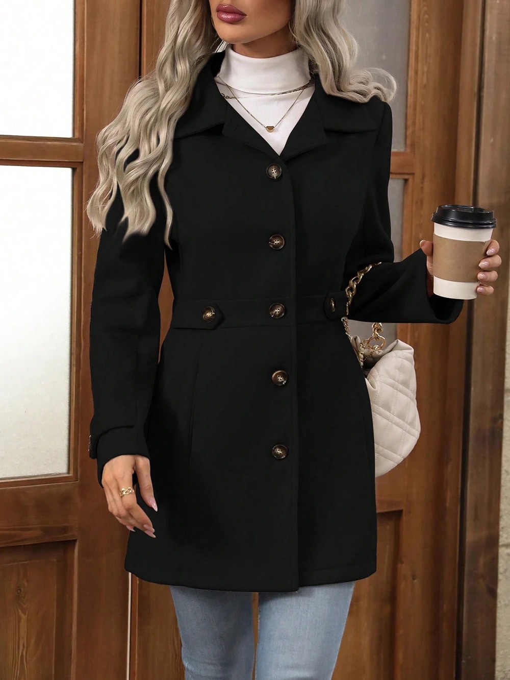 Women's Trench Coat Long Sleeve Button Down Jacket Elegant Casual Belted Outerwear Coat for Fall Winter Office Travel  