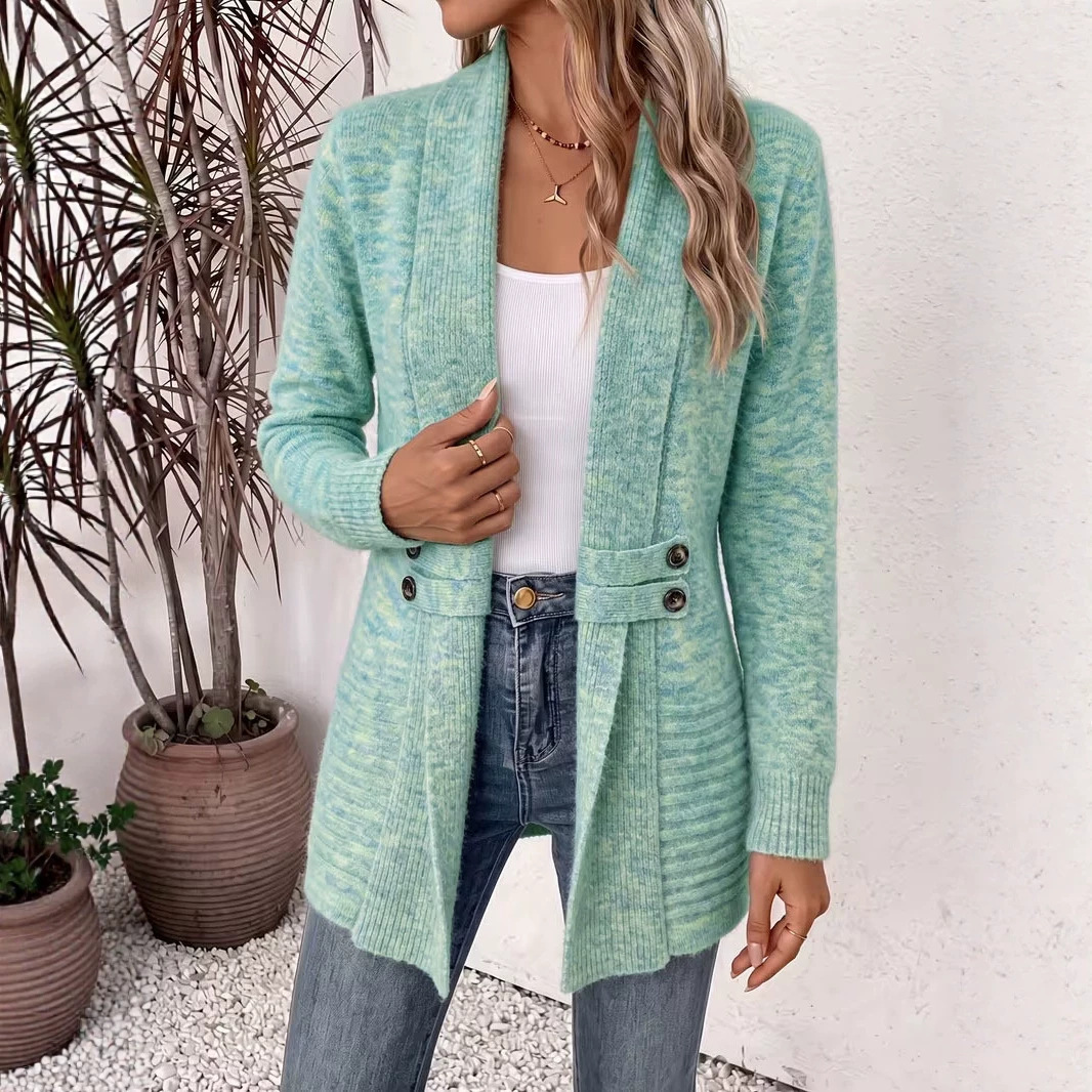 Women's Long Knit Cardigan Sweater – Open Front Lightweight Button Detail Casual Fall Winter Outerwear