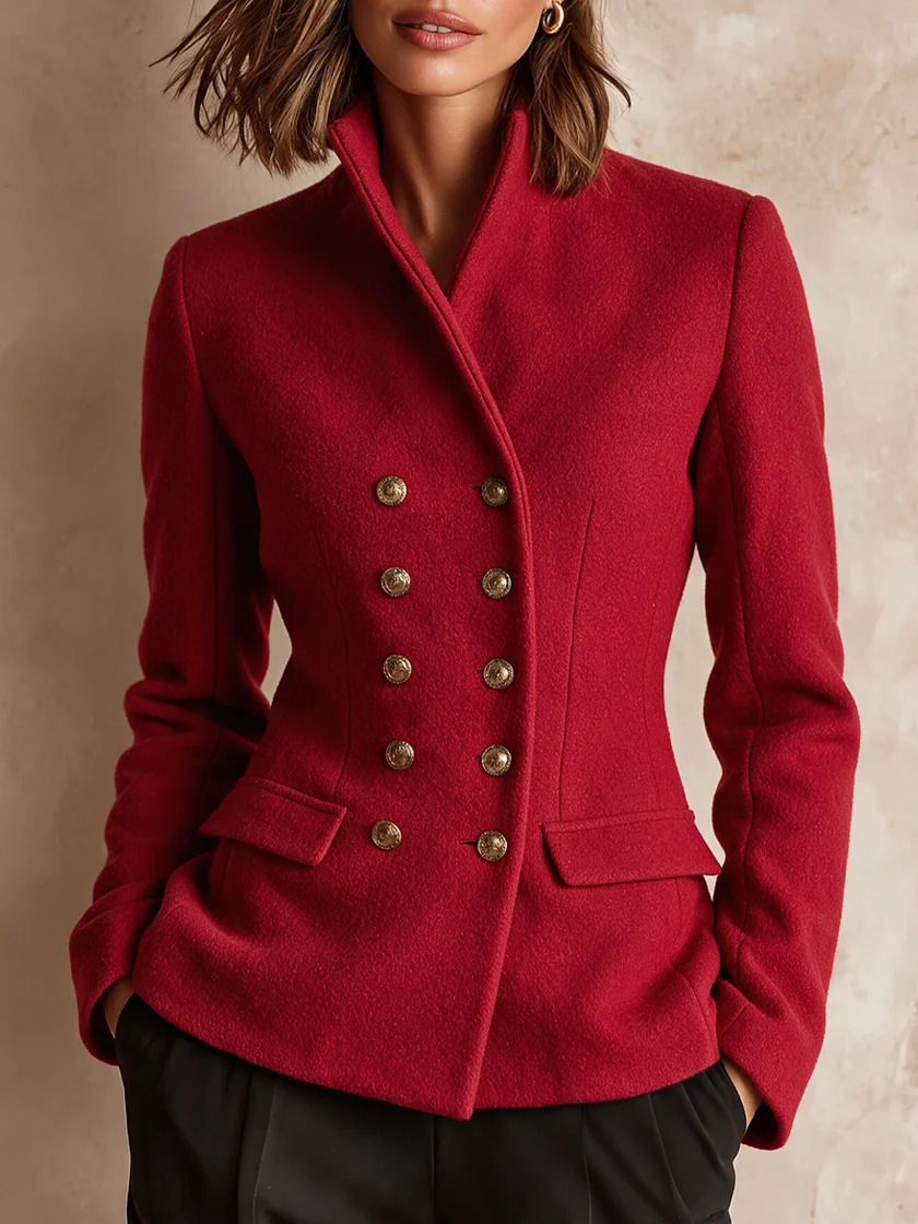 Women's Double-Breasted Blazer Jacket, Elegant Tailored Long Sleeve Blazer with Gold-Tone Buttons, Faux Pocket Design, Slim Waist Fit, Multiple Colors
