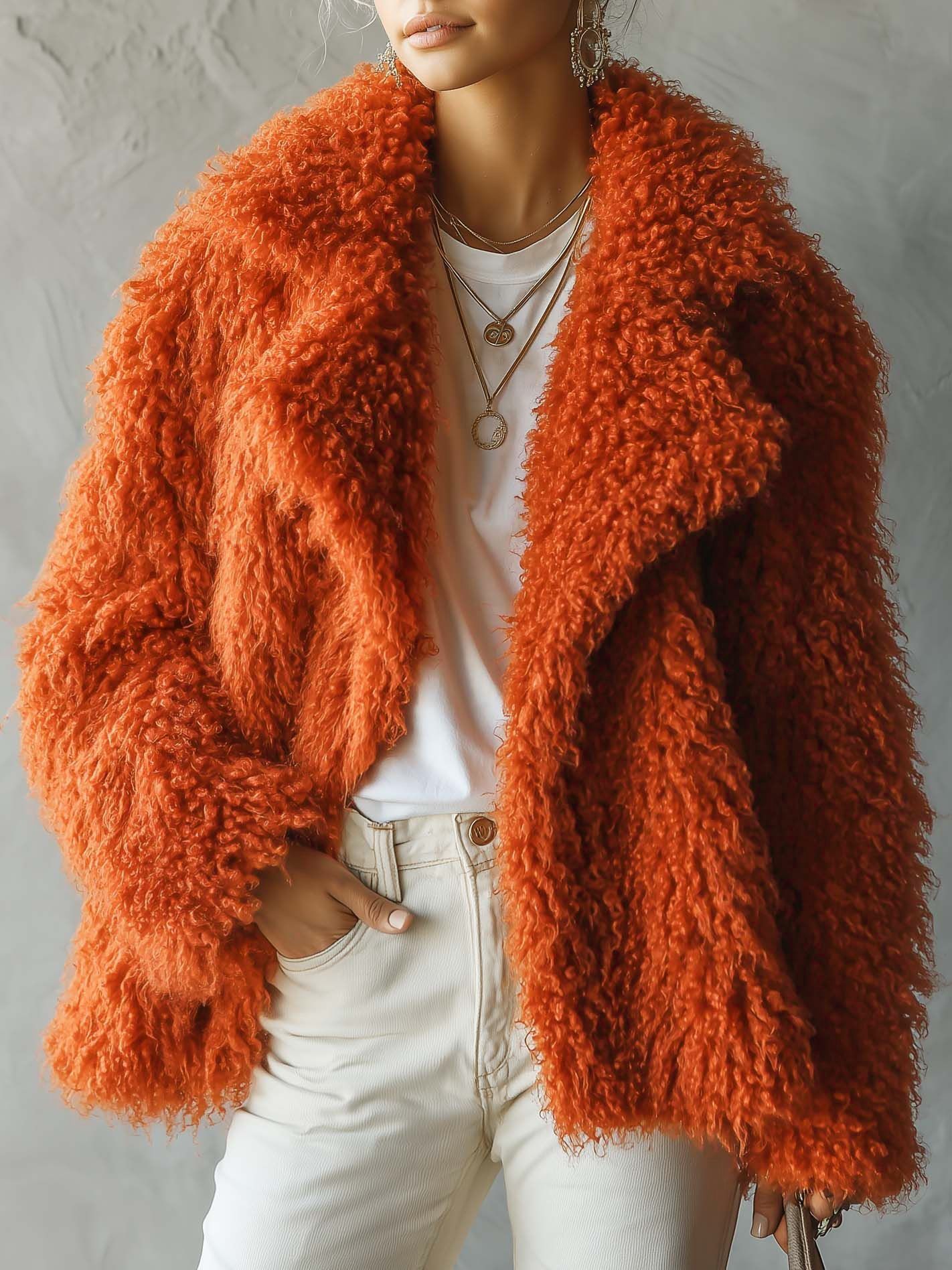 Women's Fluffy Shaggy Jacket, Open Front Long Sleeve Fuzzy Coat with Oversized Collar, Relaxed Fit Textured Outerwear, Multiple Colors