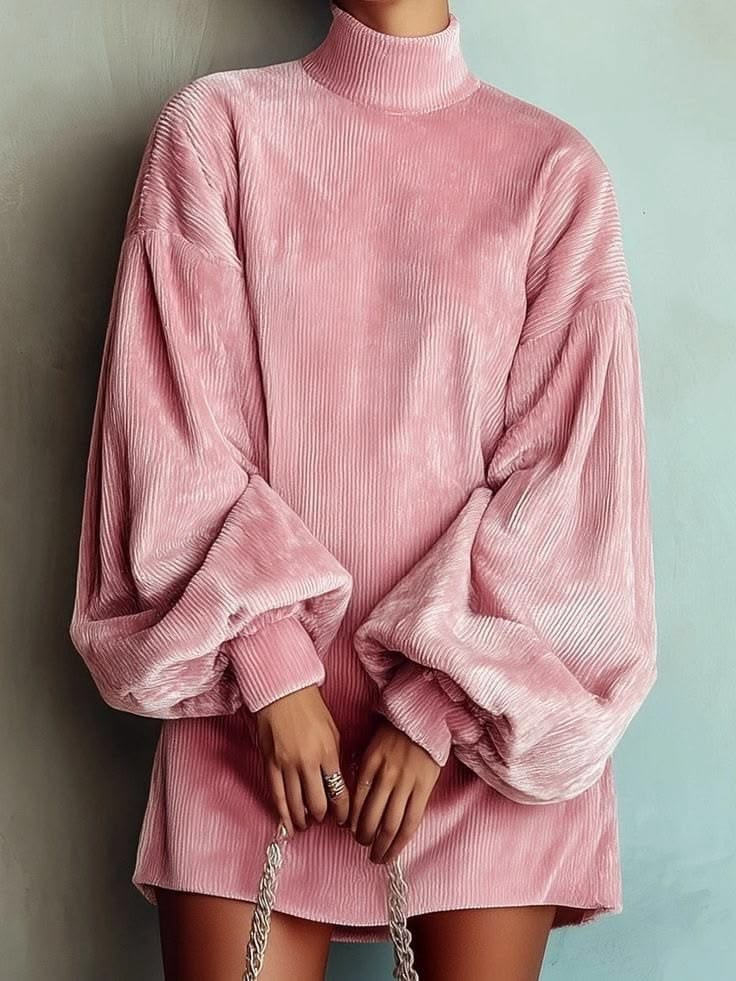 Women’s Oversized Turtleneck Dress Long Sleeve Lantern Sleeve Loose Fit Mini Dress Casual Elegant Fall Winter Dress