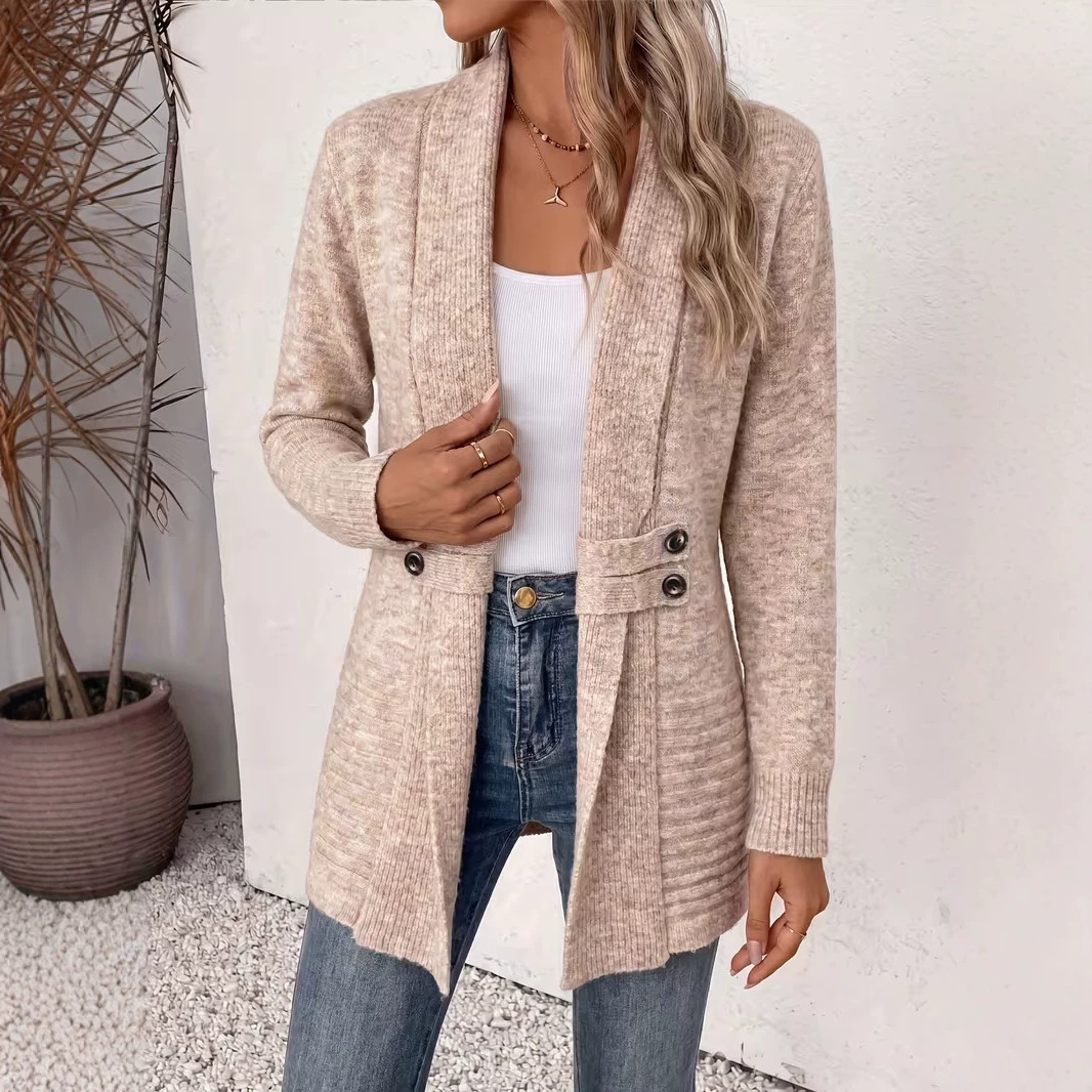 Women's Long Knit Cardigan Sweater – Open Front Lightweight Button Detail Casual Fall Winter Outerwear