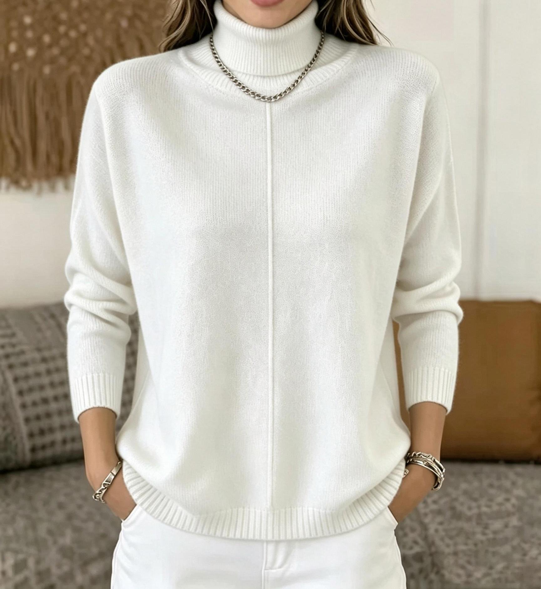 Women's Casual Turtleneck Sweater Long Sleeve Pullover Tops, Solid Color Knit Lightweight Soft Warm Fall Winter Basic Loose Fit Sweaters for Women
