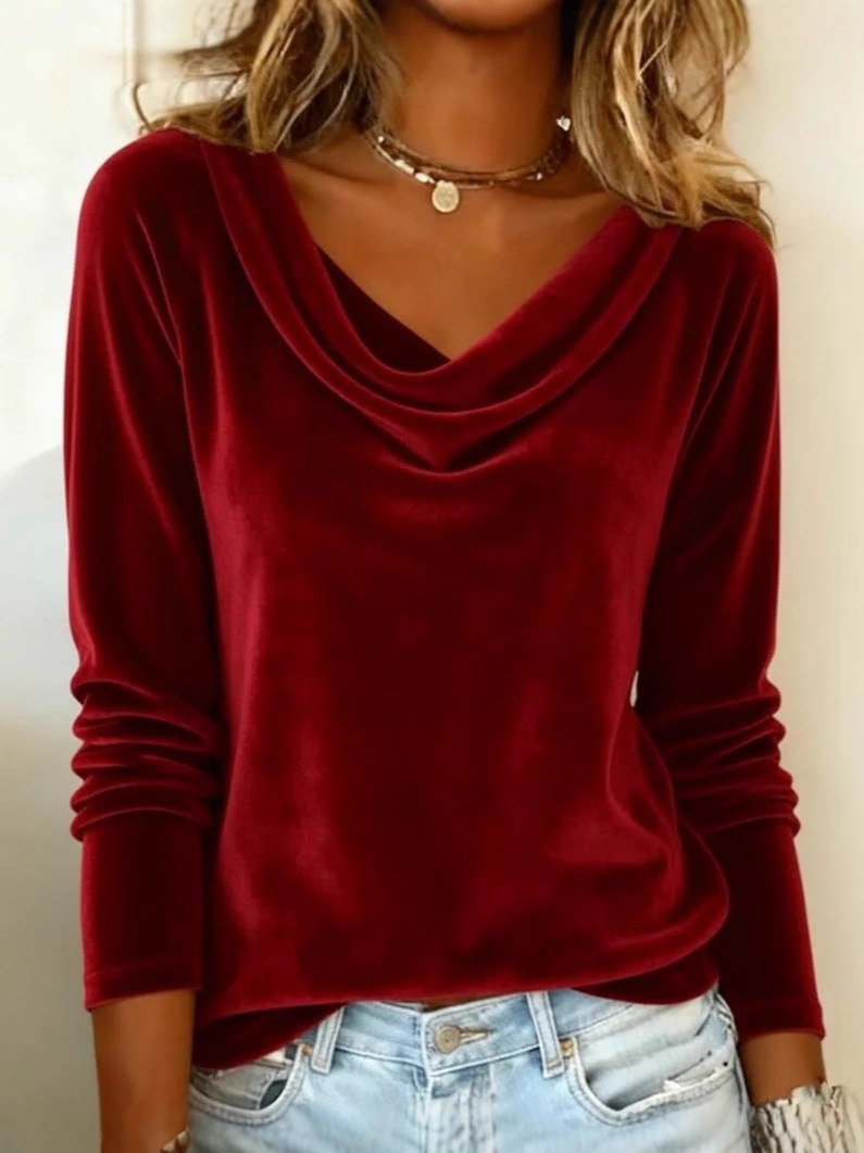 Women’s Velvet Long Sleeve Cowl Neck Top
