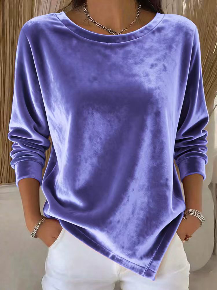 Women’s Velvet Long Sleeve Crew Neck Pullover Top