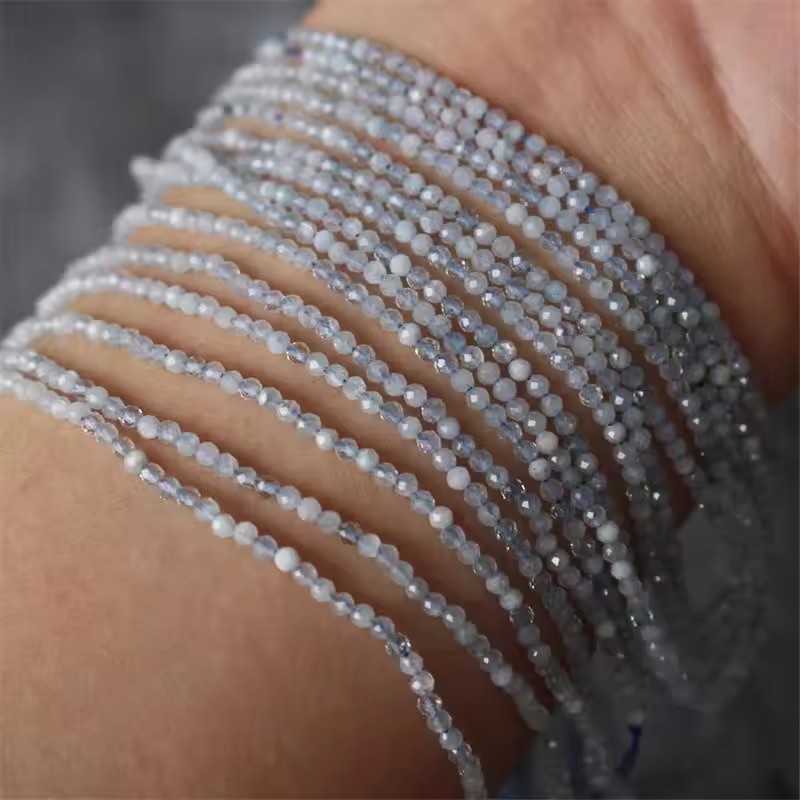 Wholesale Faceted Natural Gemstone Beads, Cut Crystal Loose Beads, Aquamarine Tourmaline Agate Spacer Beads for DIY Bracelet Necklace Jewelry Making, 2/3/4mm